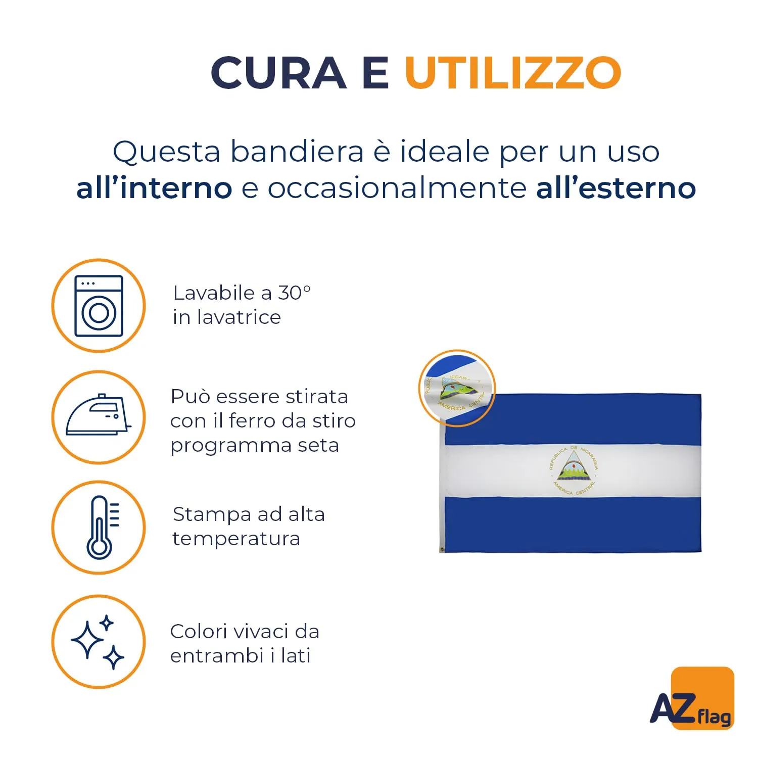 AZ FLAG Bandiera Nicaragua 150x90 cm Poliestere 100D 2 Occhielli - immagine 6