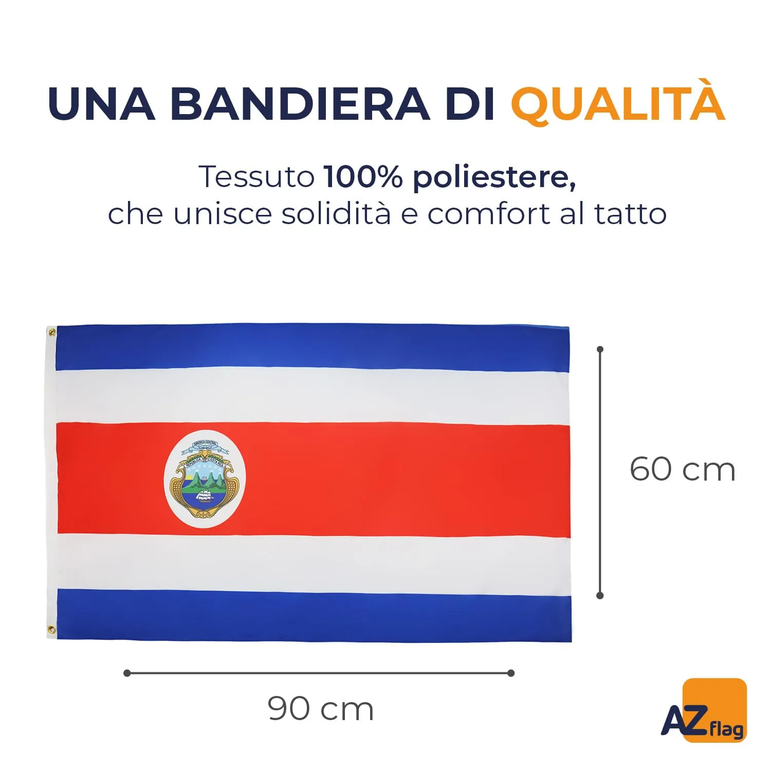 AZ FLAG Bandiera Costa Rica 90x60 cm Poliestere 100D con 2 Occhielli - immagine 2