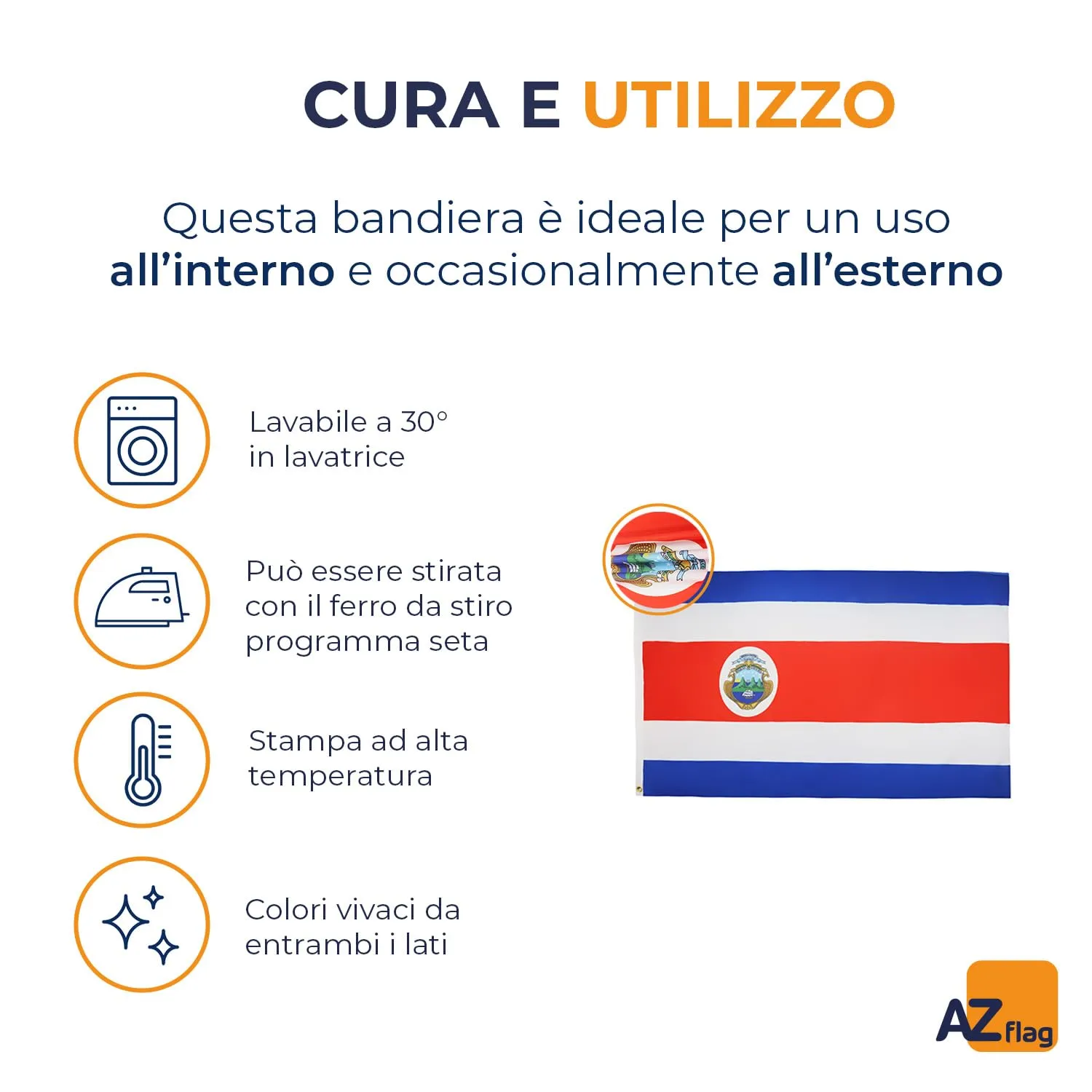 AZ FLAG Bandiera Costa Rica 90x60 cm Poliestere 100D con 2 Occhielli - immagine 5