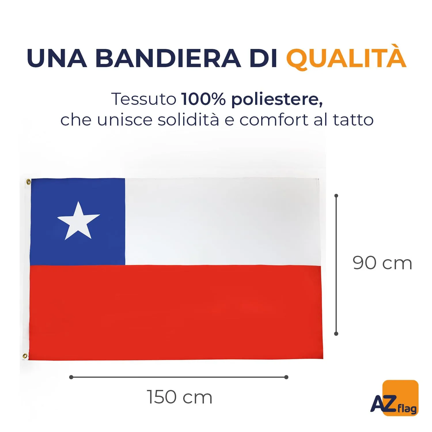 AZ FLAG Bandiera Cile 150x90 cm Poliestere 100D 2 Occhielli - immagine 2