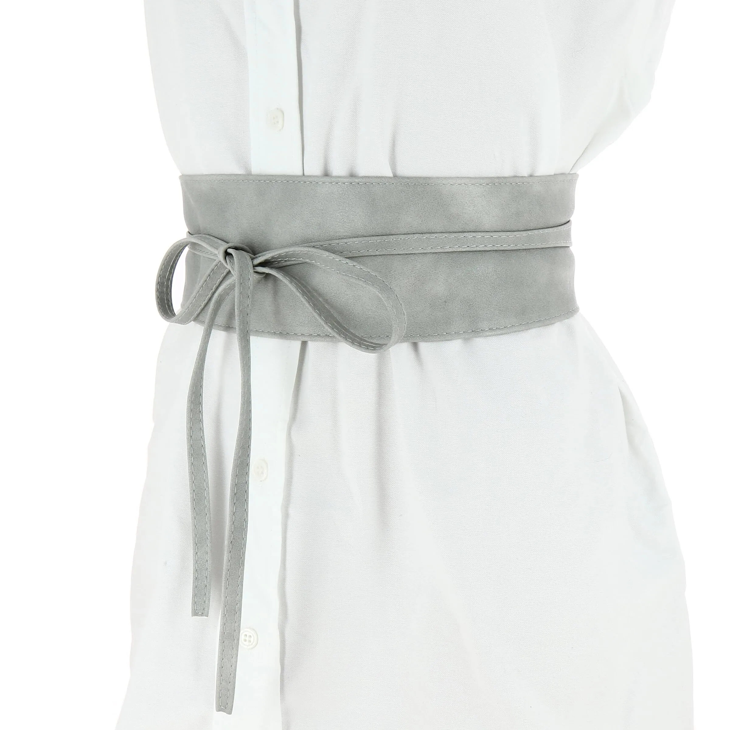 FASHIONGEN Cintura Obi da donna in similpelle, Grigio chiaro, L-XL - immagine 2