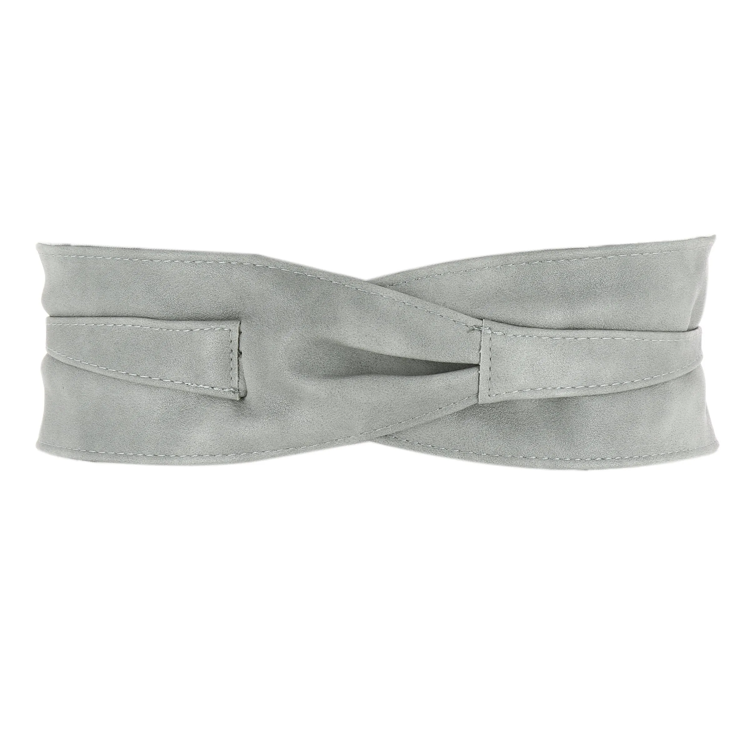 FASHIONGEN Cintura Obi da donna in similpelle, Grigio chiaro, L-XL - immagine 3