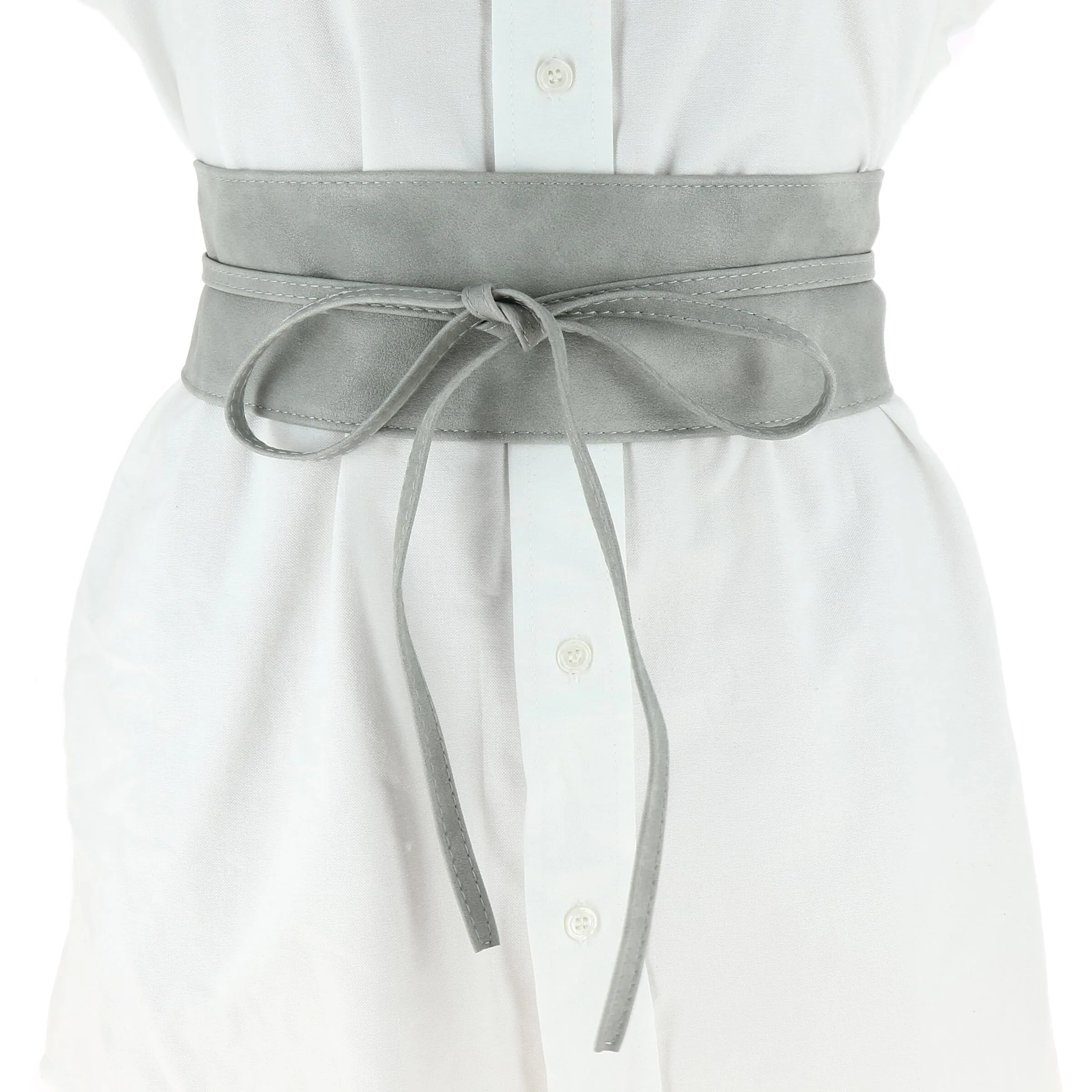 FASHIONGEN Cintura Obi da donna in similpelle, Grigio chiaro, L-XL - immagine 4