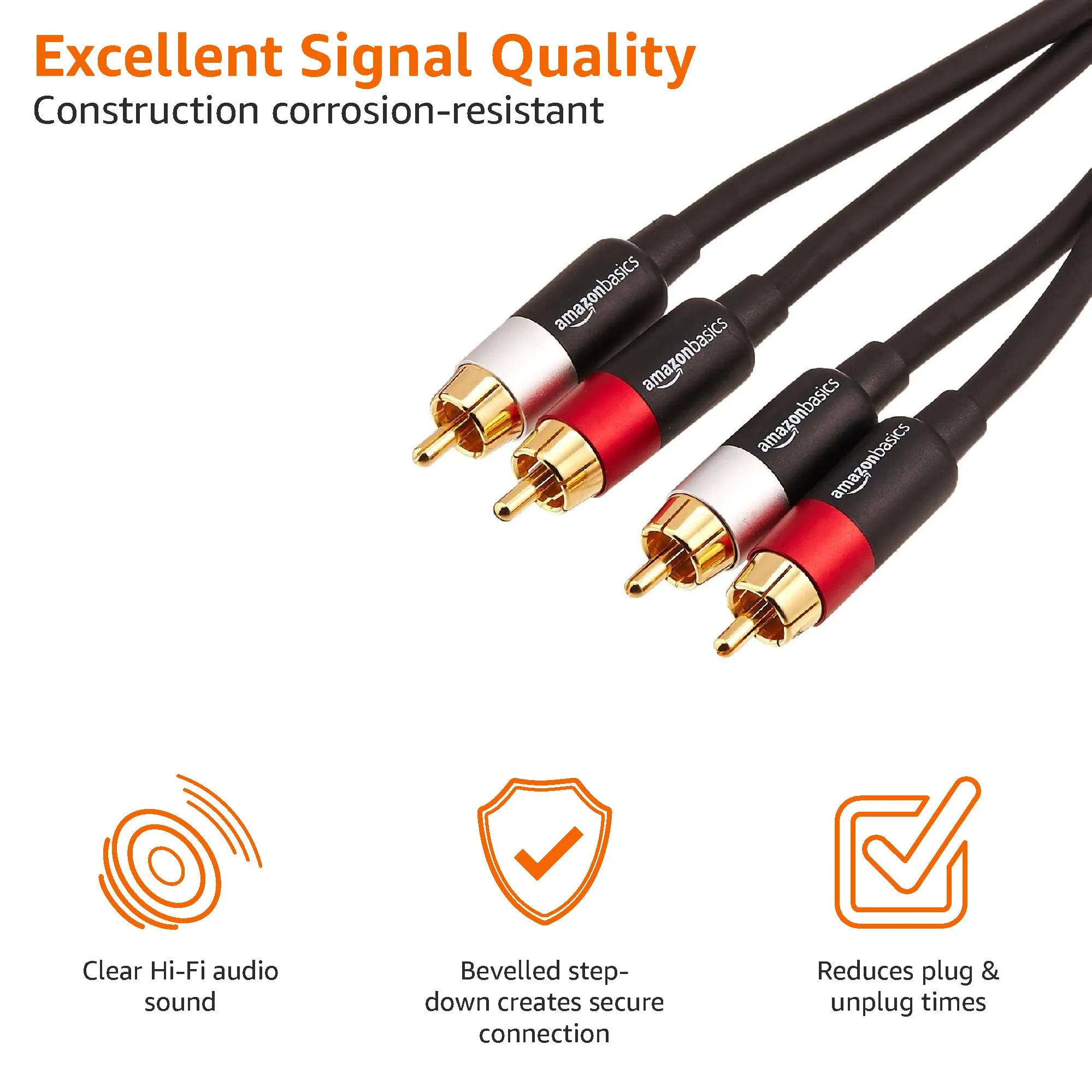 Amazon Basics Cavo Audio RCA, 4.57 m, Nero - immagine 3