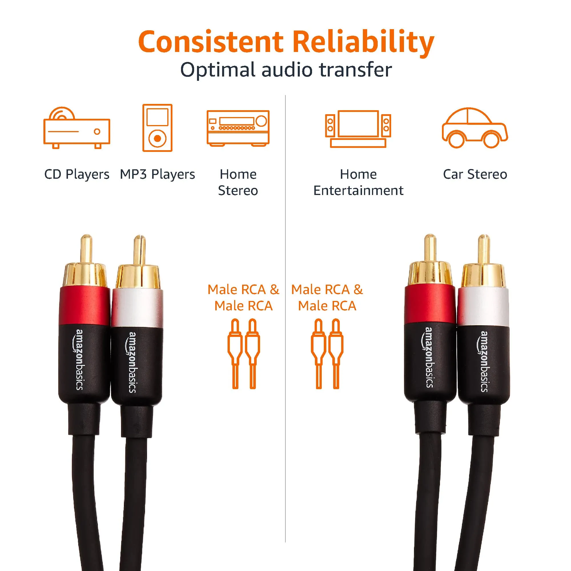 Amazon Basics Cavo Audio RCA, 4.57 m, Nero - immagine 4