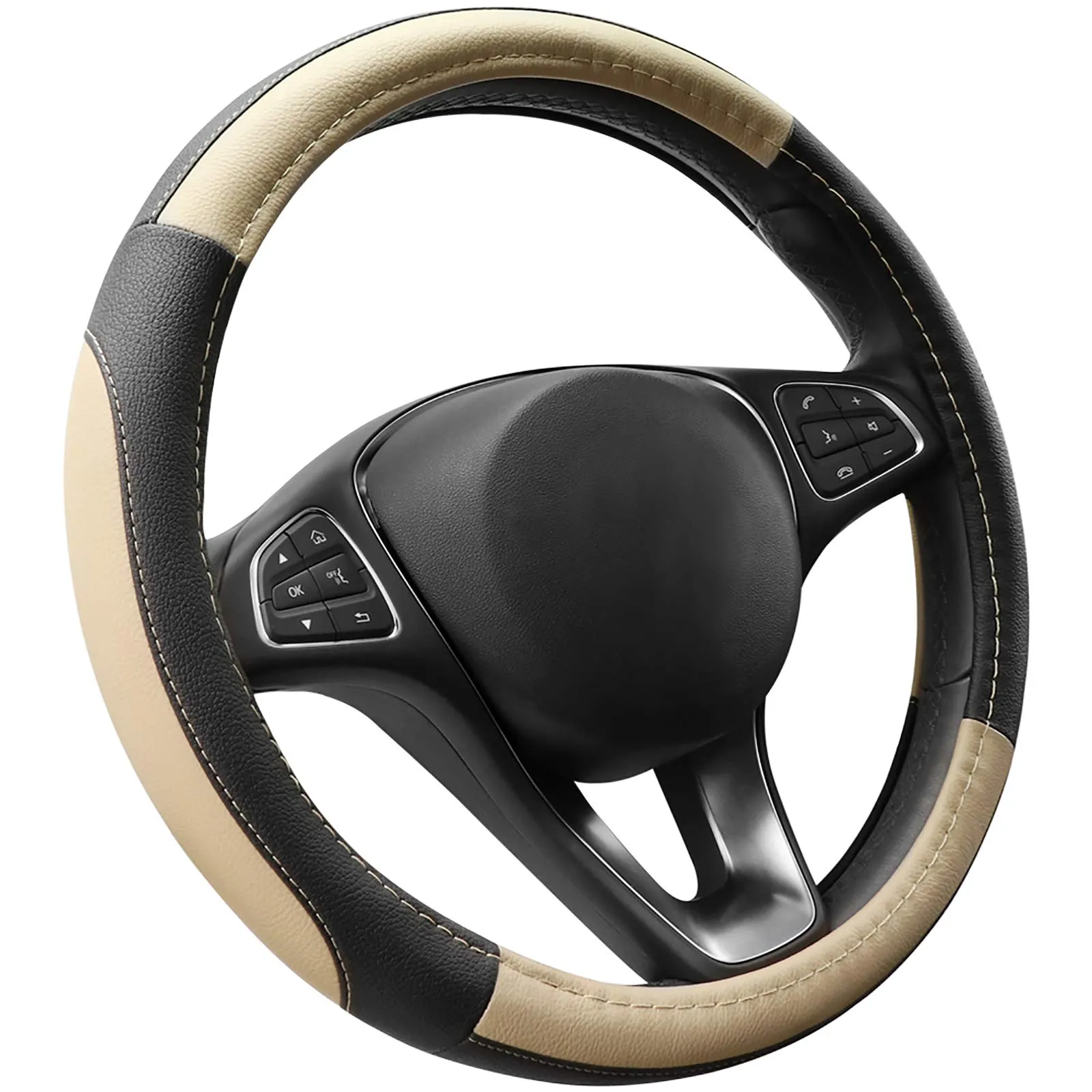 COFIT Coprivolante Auto Universale in Pelle Microfibra, 37-38cm, Beige e Nero - immagine 1