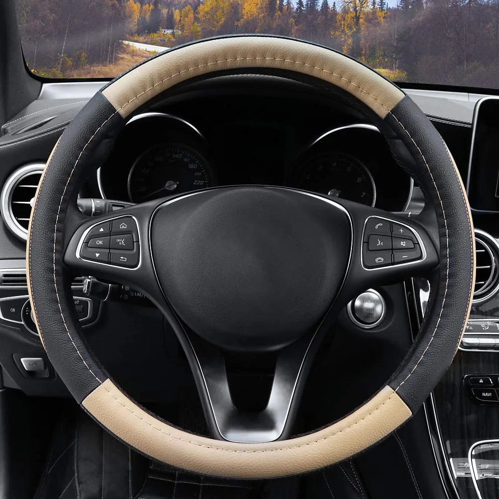 COFIT Coprivolante Auto Universale in Pelle Microfibra, 37-38cm, Beige e Nero - immagine 2