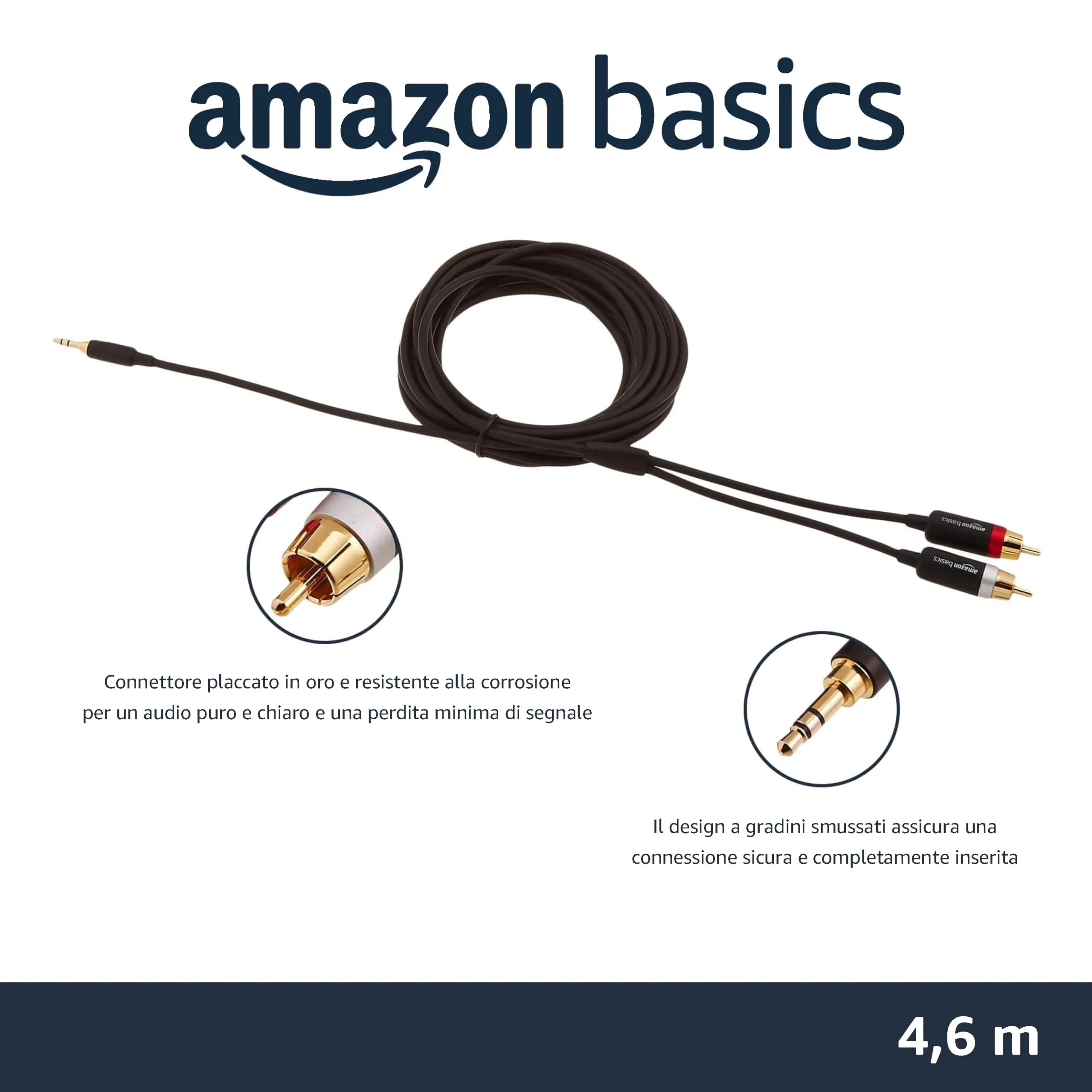 Amazon Basics Cavo Adattatore Audio da 3,5 mm a 2 RCA, 4,6 m, Nero - immagine 2
