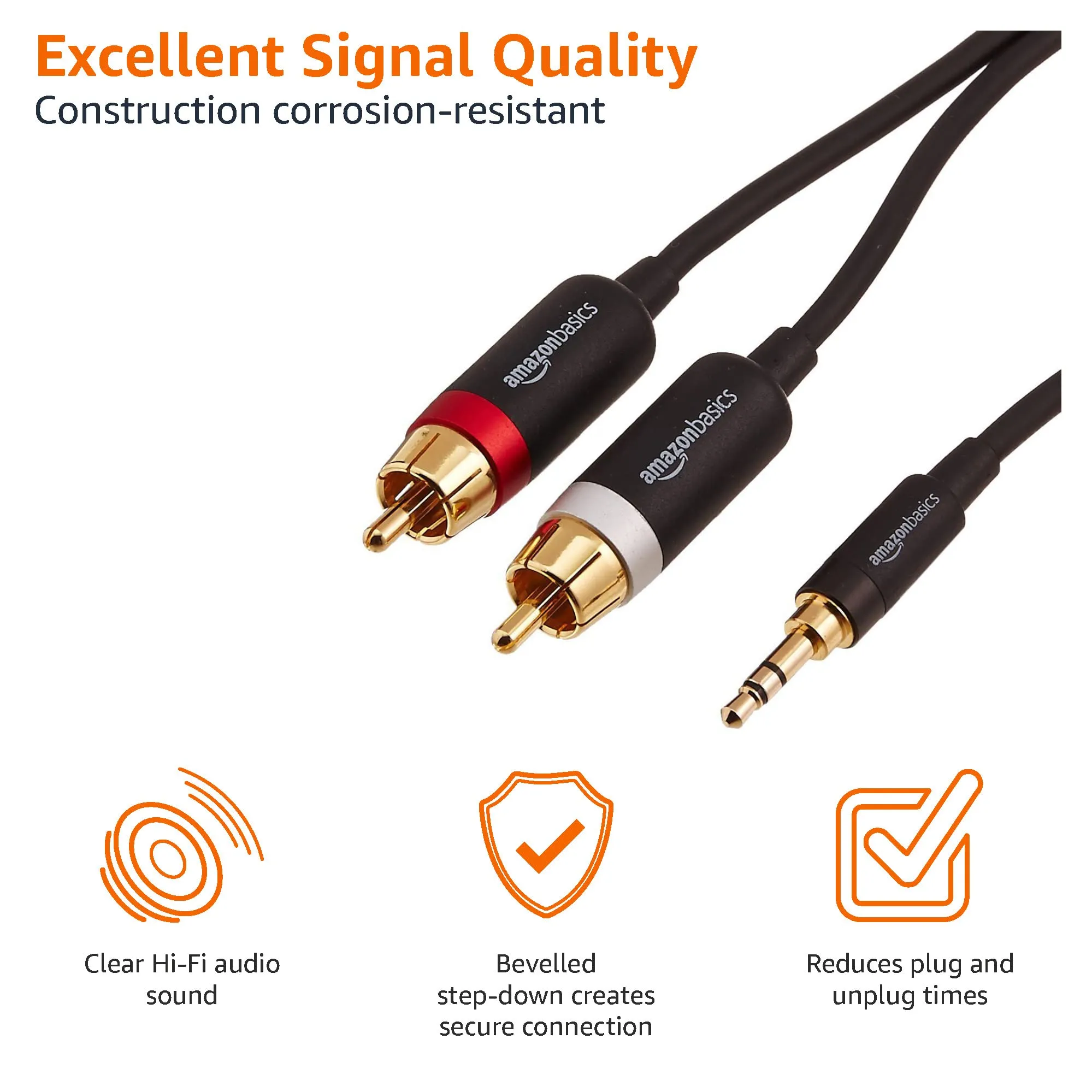 Amazon Basics Cavo Adattatore Audio da 3,5 mm a 2 RCA, 4,6 m, Nero - immagine 3