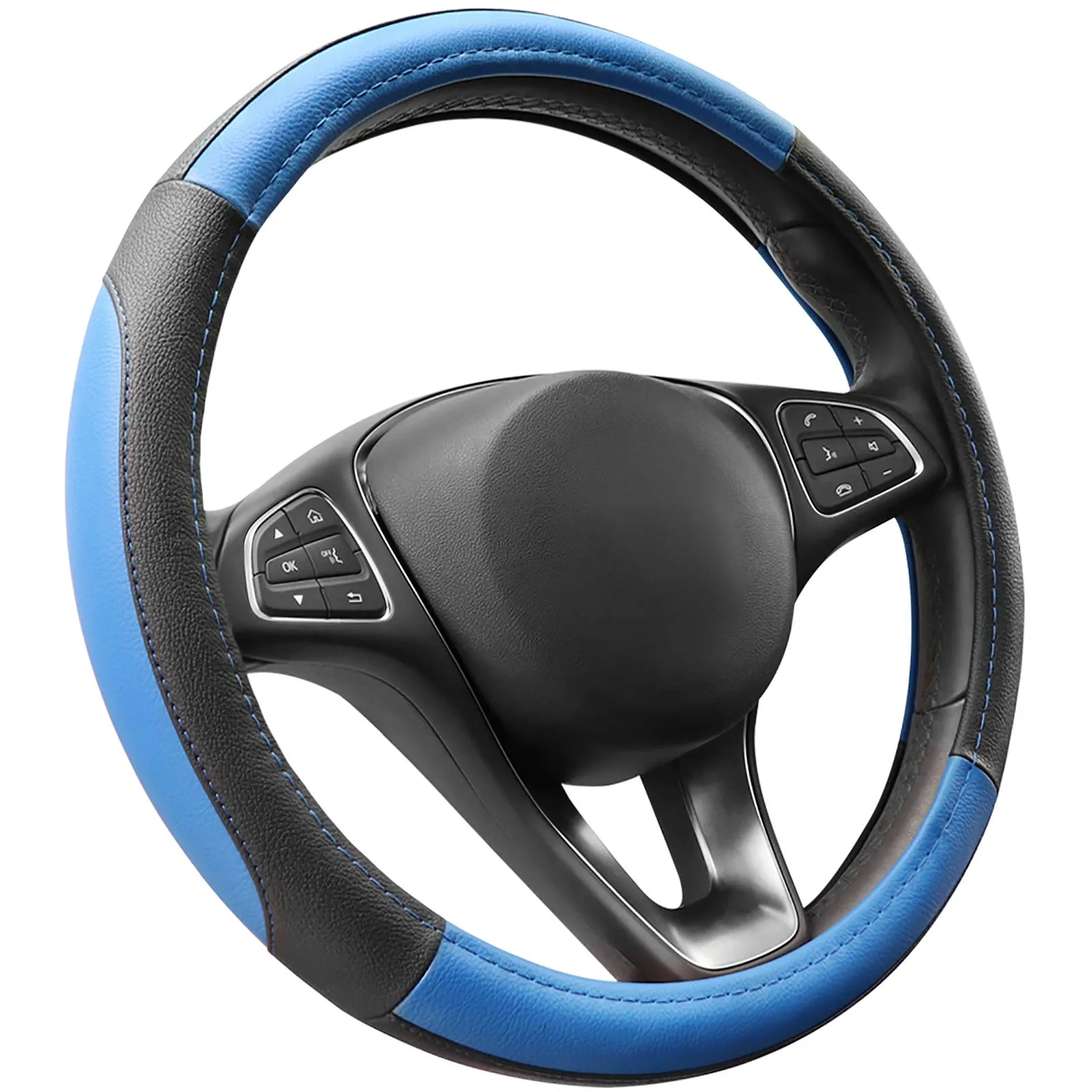 COFIT Coprivolante Auto Universale in Pelle Microfibra, 37-38cm, Blu e Nero - immagine 1