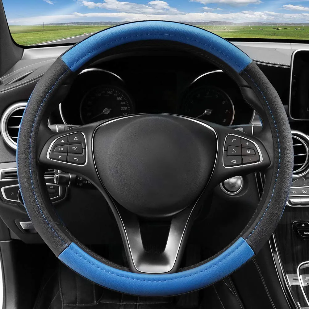 COFIT Coprivolante Auto Universale in Pelle Microfibra, 37-38cm, Blu e Nero - immagine 2