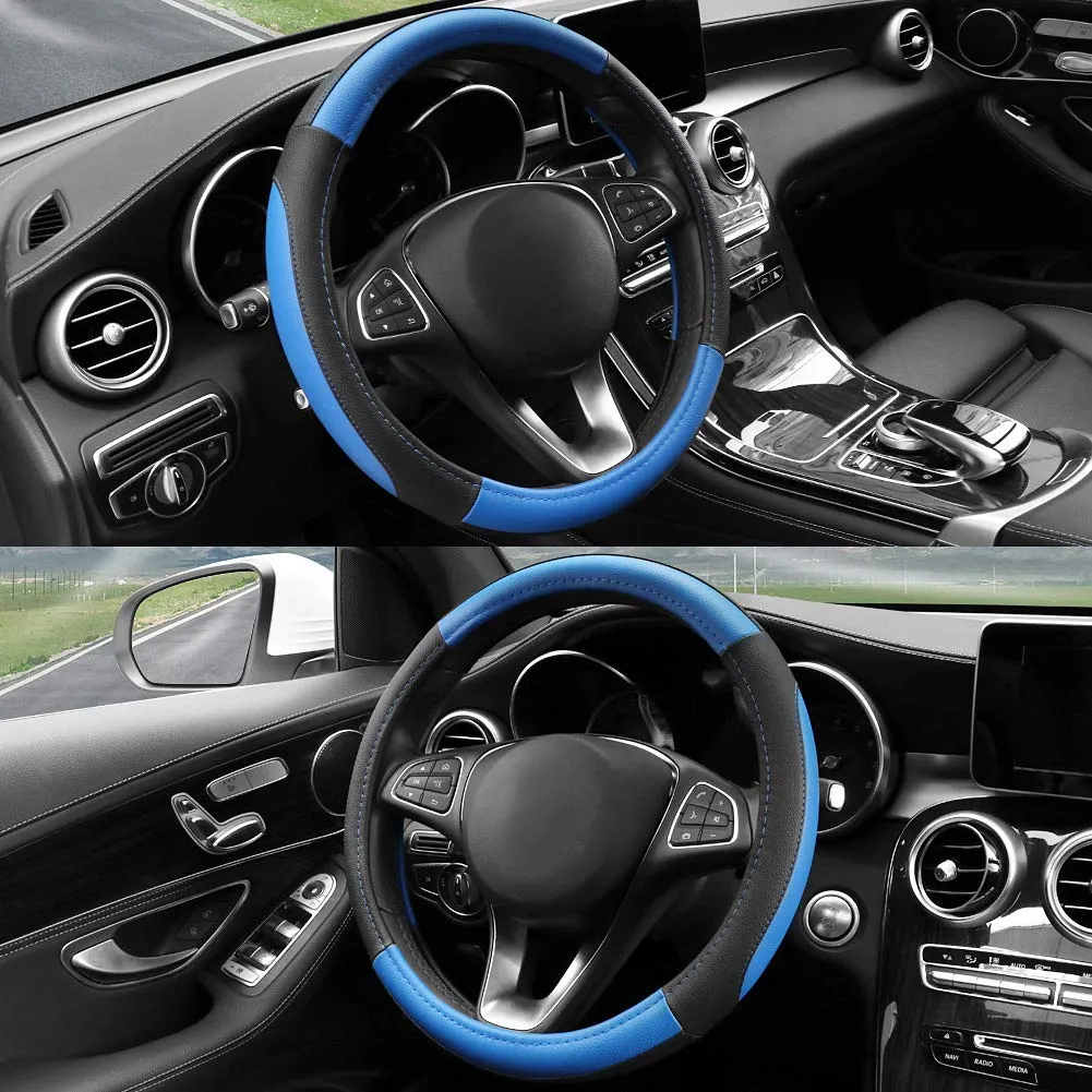 COFIT Coprivolante Auto Universale in Pelle Microfibra, 37-38cm, Blu e Nero - immagine 3