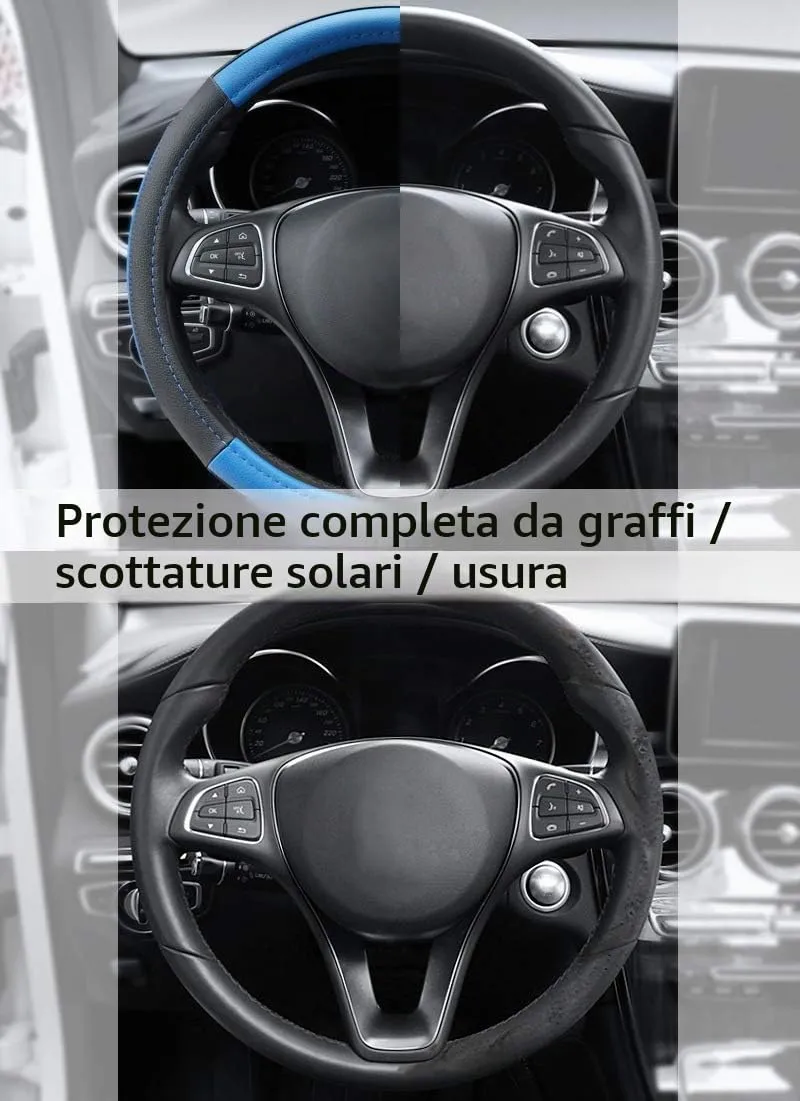 COFIT Coprivolante Auto Universale in Pelle Microfibra, 37-38cm, Blu e Nero - immagine 5