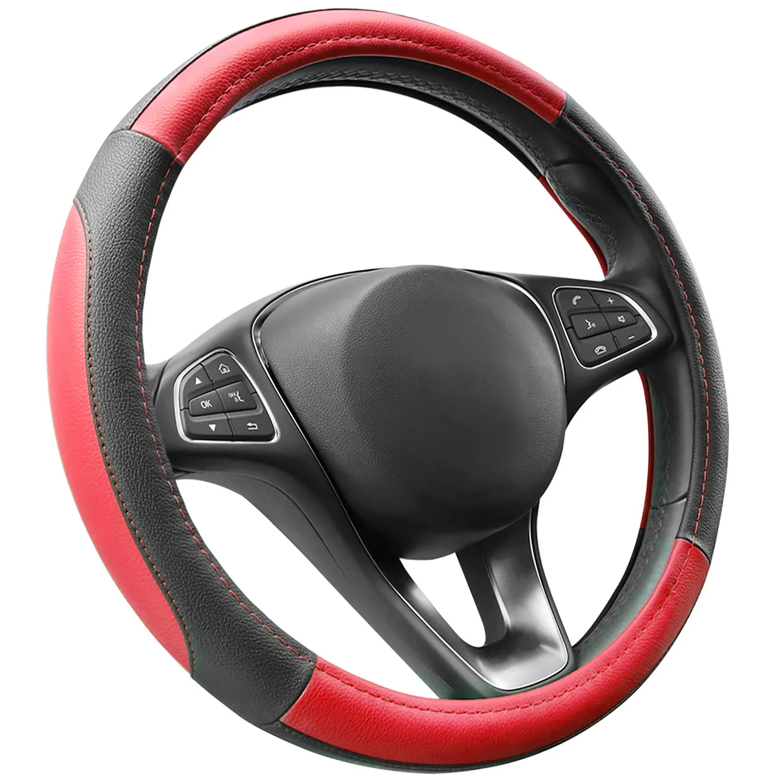 COFIT Coprivolante Auto Universale in Pelle Microfibra, 37-38cm, Rosso e Nero - immagine 1