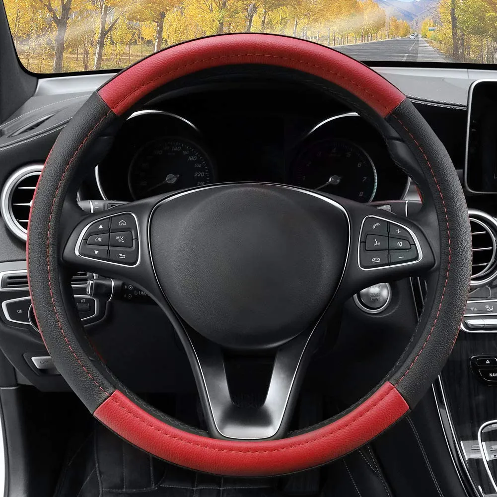 COFIT Coprivolante Auto Universale in Pelle Microfibra, 37-38cm, Rosso e Nero - immagine 2