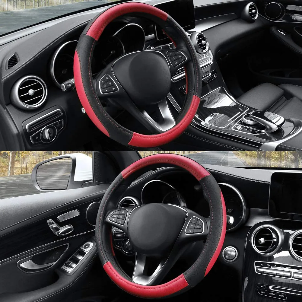 COFIT Coprivolante Auto Universale in Pelle Microfibra, 37-38cm, Rosso e Nero - immagine 3