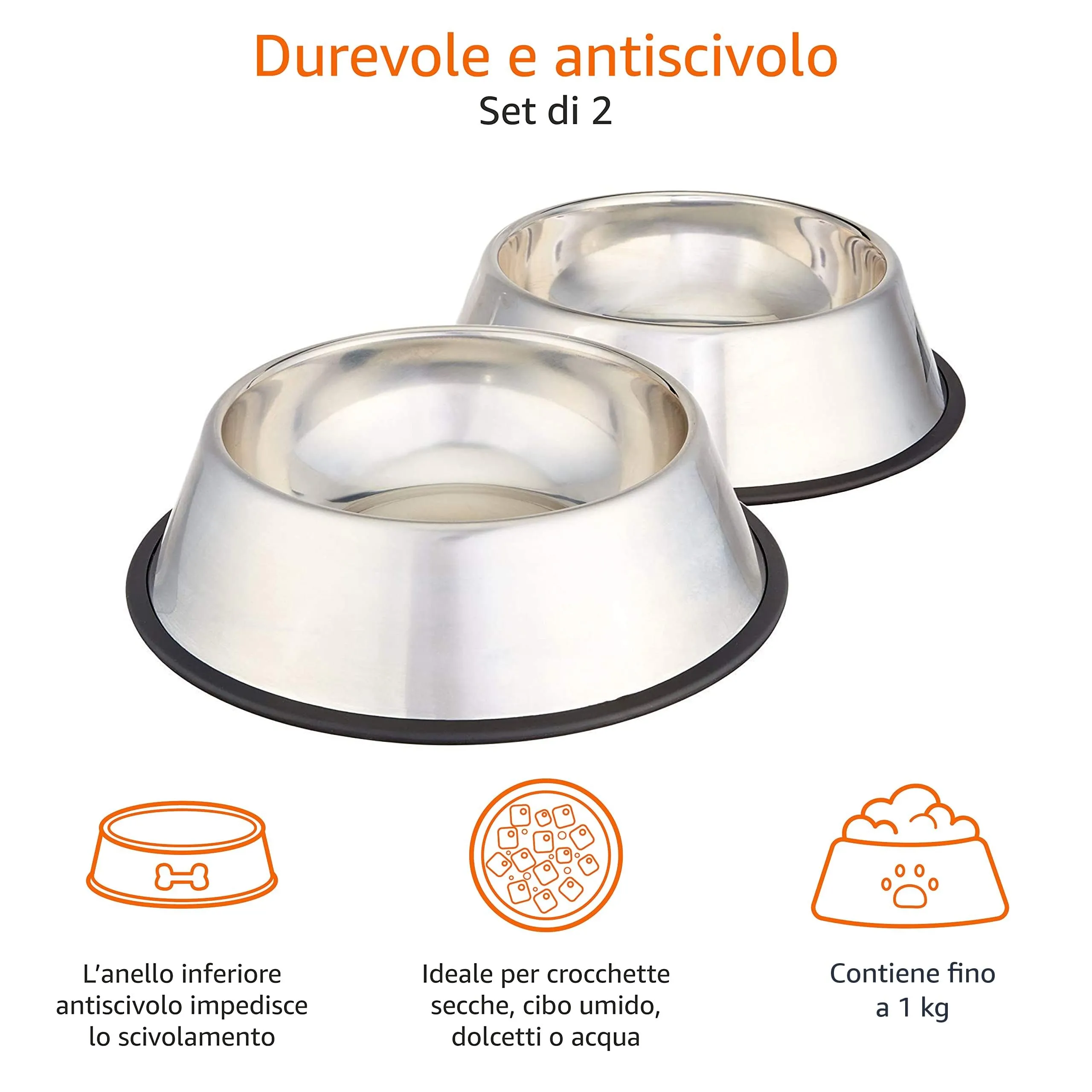 Amazon Basics Ciotola per cani in acciaio inossidabile, confezione da 2 - immagine 2