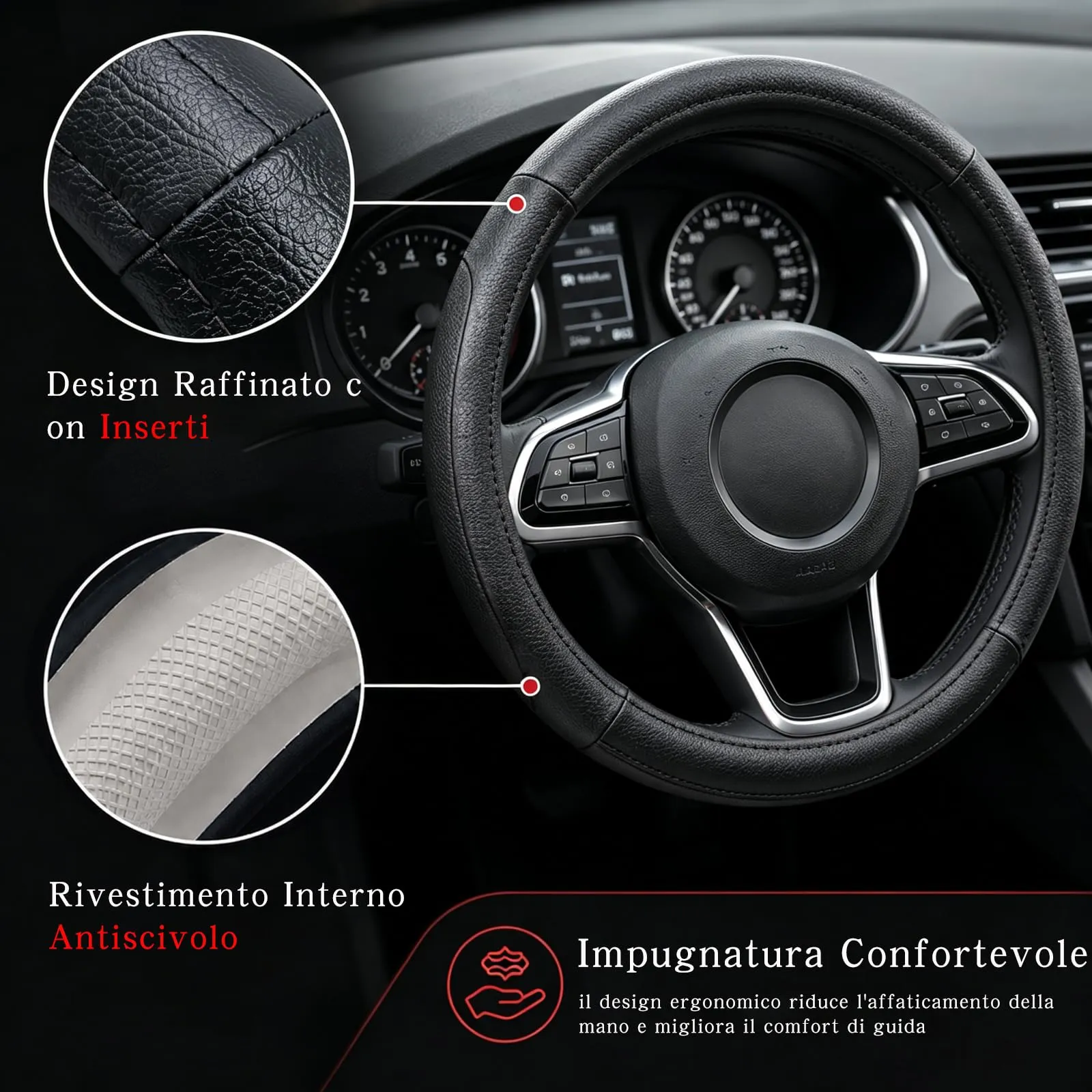 COFIT Coprivolante Auto Universale in Pelle Microfibra Antiscivolo, 37-38cm, Nero - immagine 6
