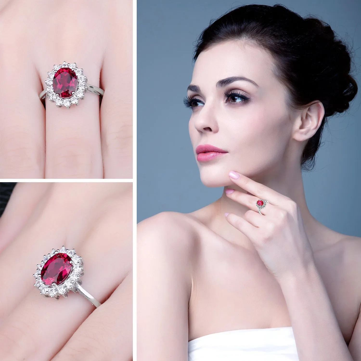 JewelryPalace Anello in Argento Sterling 925 con Rubino Rosso EU-08162CR-6 - immagine 4