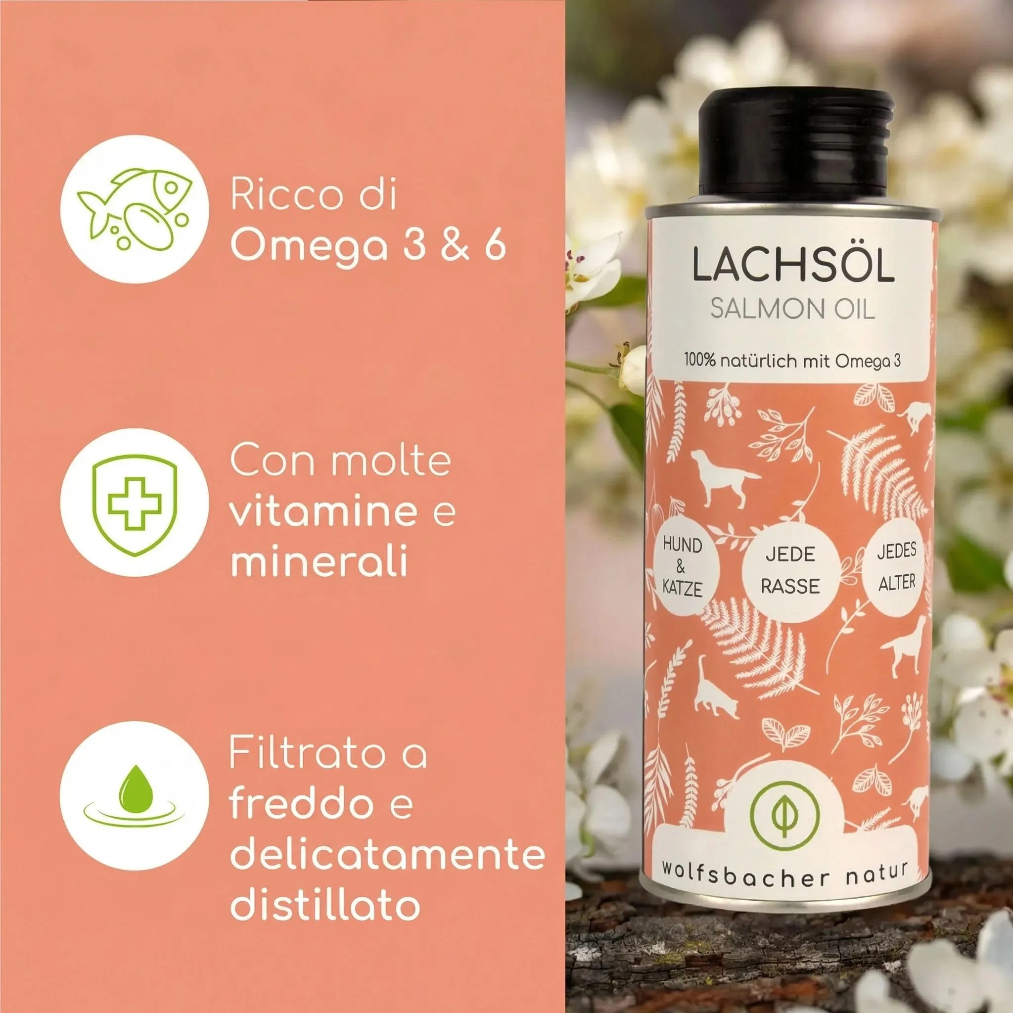 Wolfsbacher Olio di Salmone per Cani e Gatti con Omega 3 & 6, 250ml - immagine 3