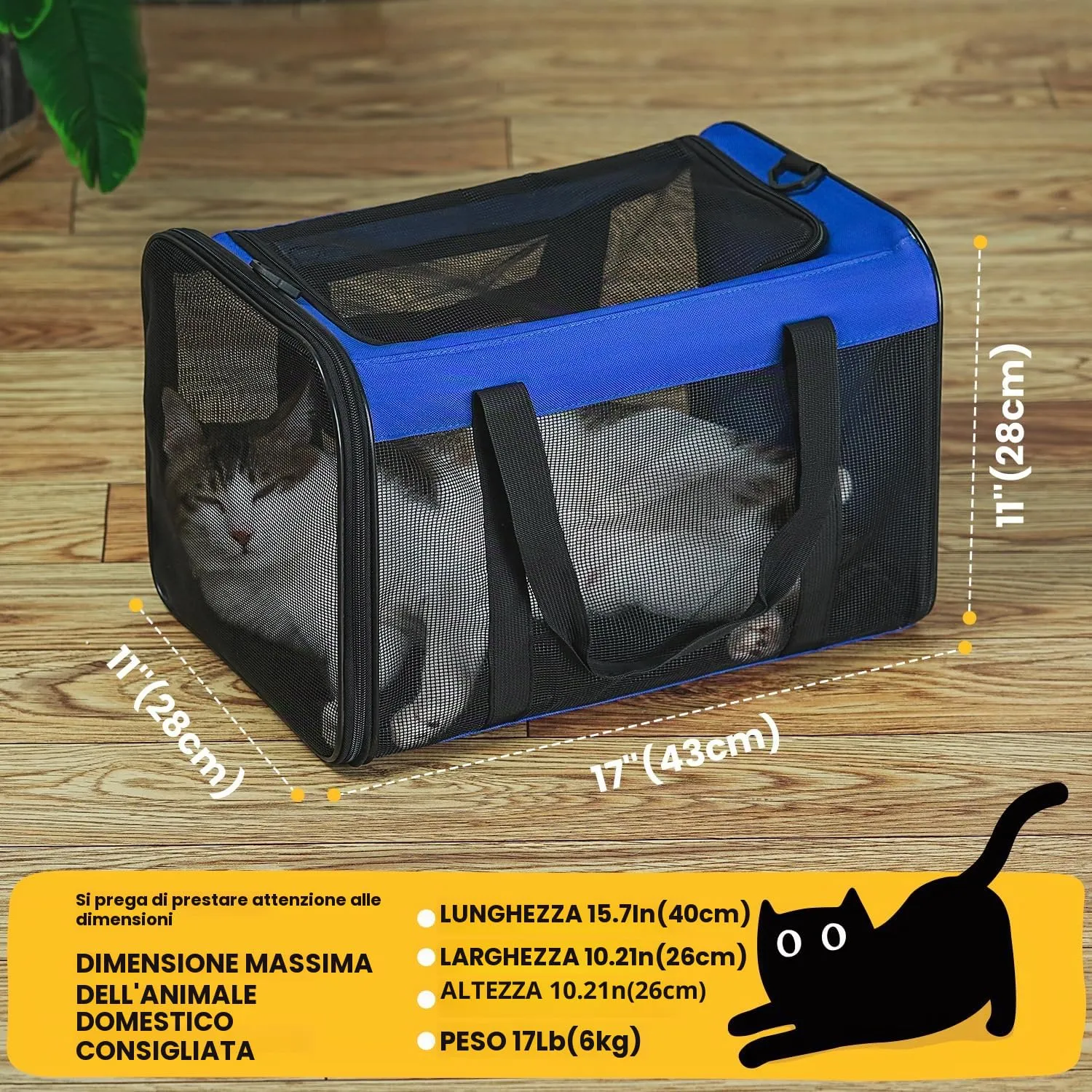Conlun Trasportino per Gatti e Cani Pieghevole, Fino a 6 Kg, Blu - immagine 2