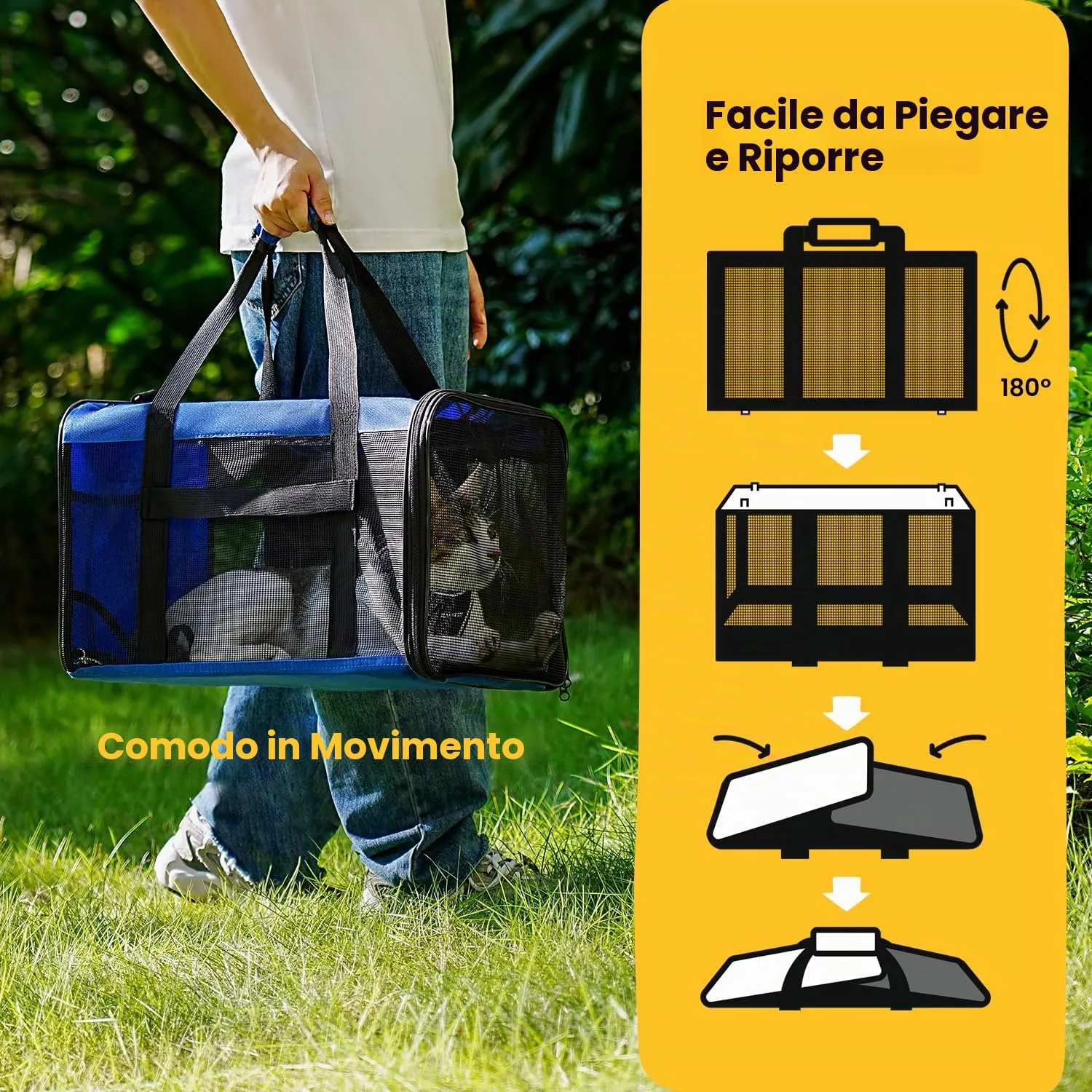 Conlun Trasportino per Gatti e Cani Pieghevole, Fino a 6 Kg, Blu - immagine 6
