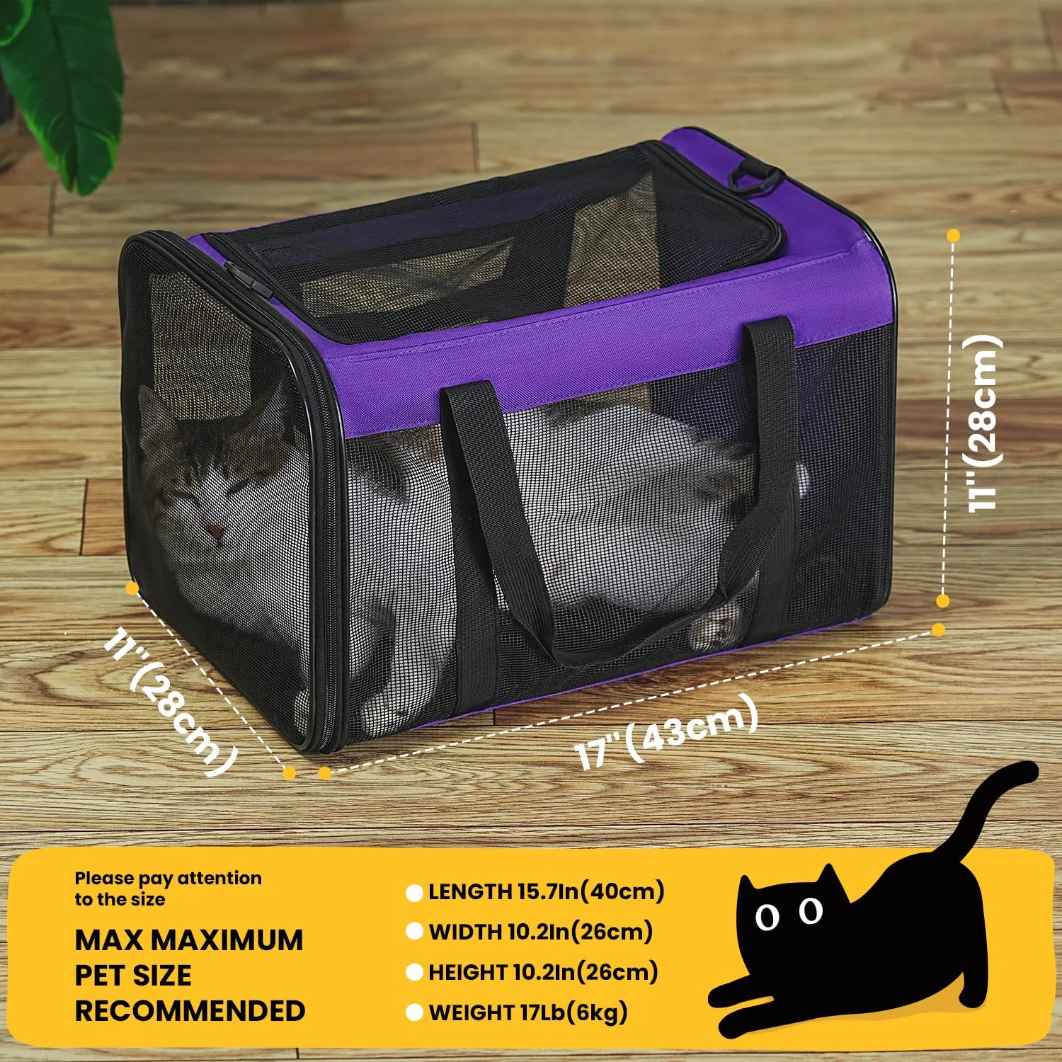 Conlun Trasportino per Gatti e Cani Pieghevole, Rete su 4 Lati, Approvato per Aereo, fino a 6 Kg, Viola - immagine 2
