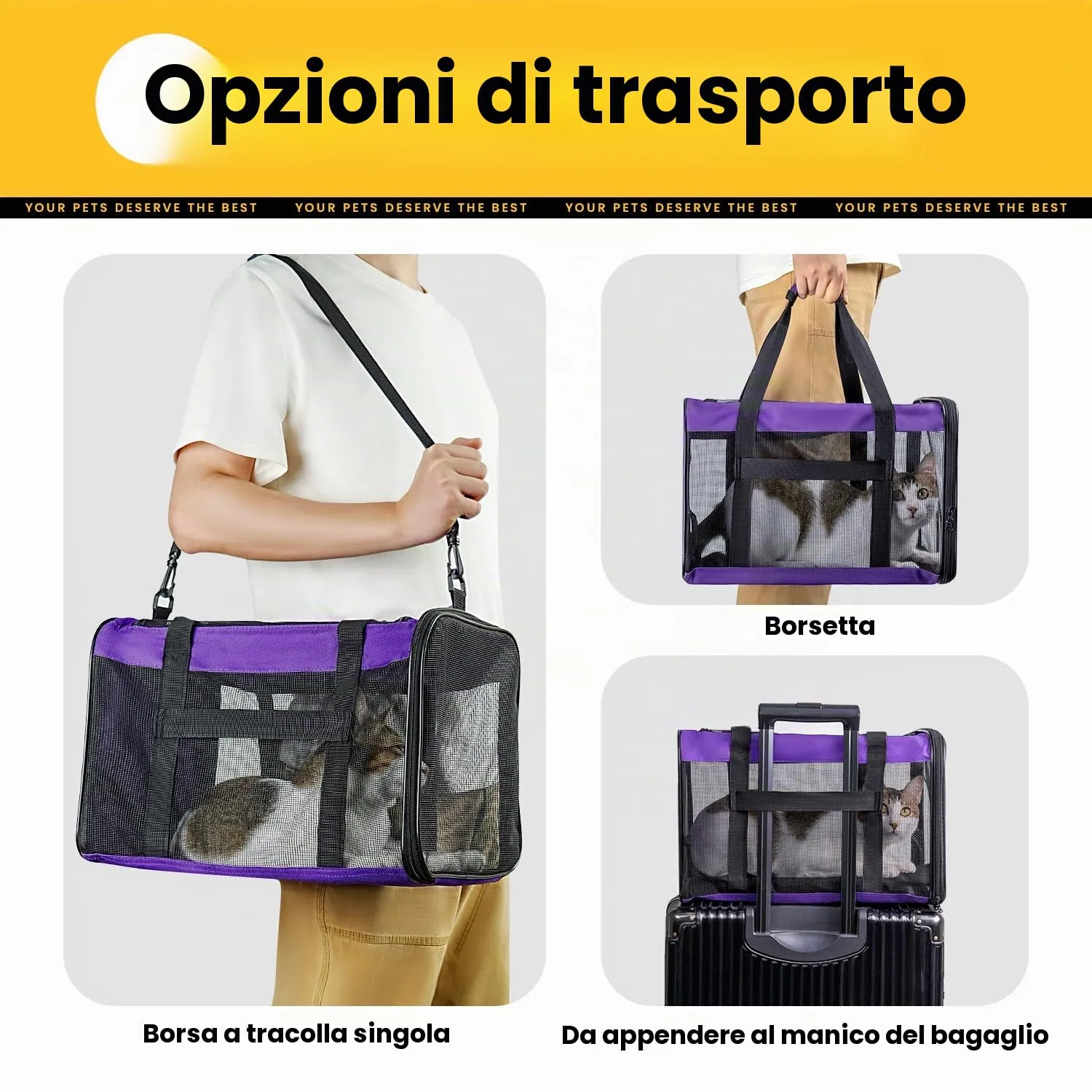 Conlun Trasportino per Gatti e Cani Pieghevole, Rete su 4 Lati, Approvato per Aereo, fino a 6 Kg, Viola - immagine 7