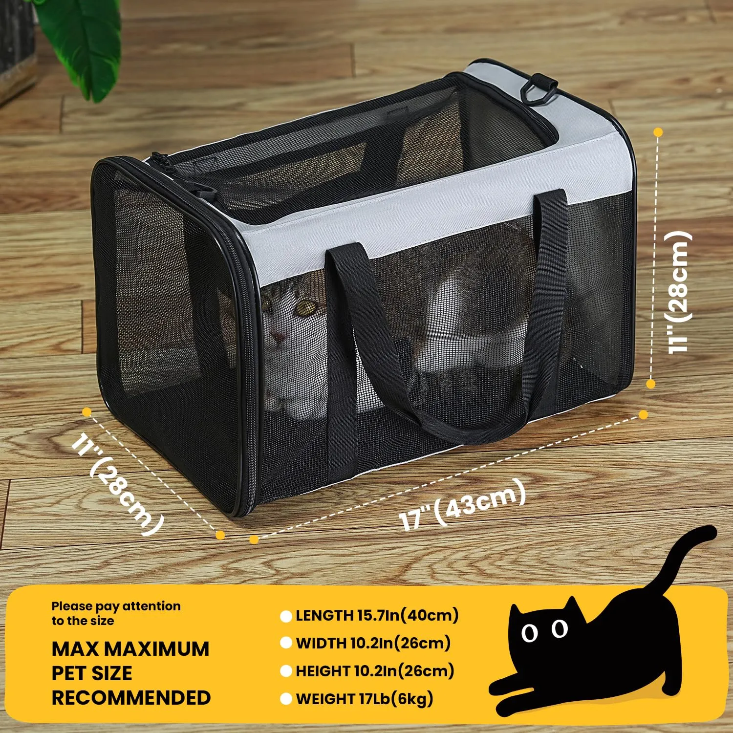 Conlun Trasportino per Gatti e Cani Pieghevole, Rete su 4 Lati, Approvato per l'Uso in Aereo, fino a 6 Kg, Grigio - immagine 2