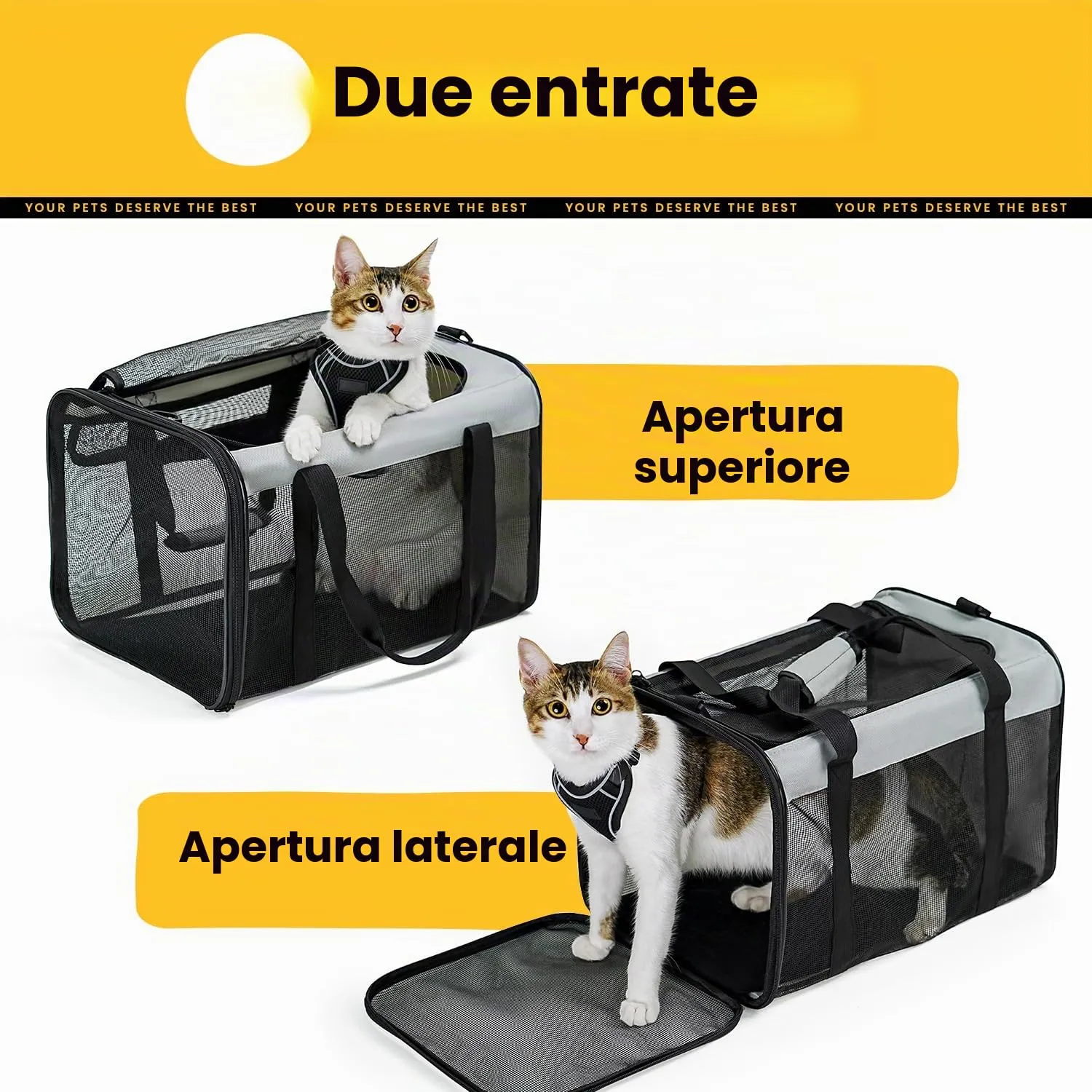 Conlun Trasportino per Gatti e Cani Pieghevole, Rete su 4 Lati, Approvato per l'Uso in Aereo, fino a 6 Kg, Grigio - immagine 3