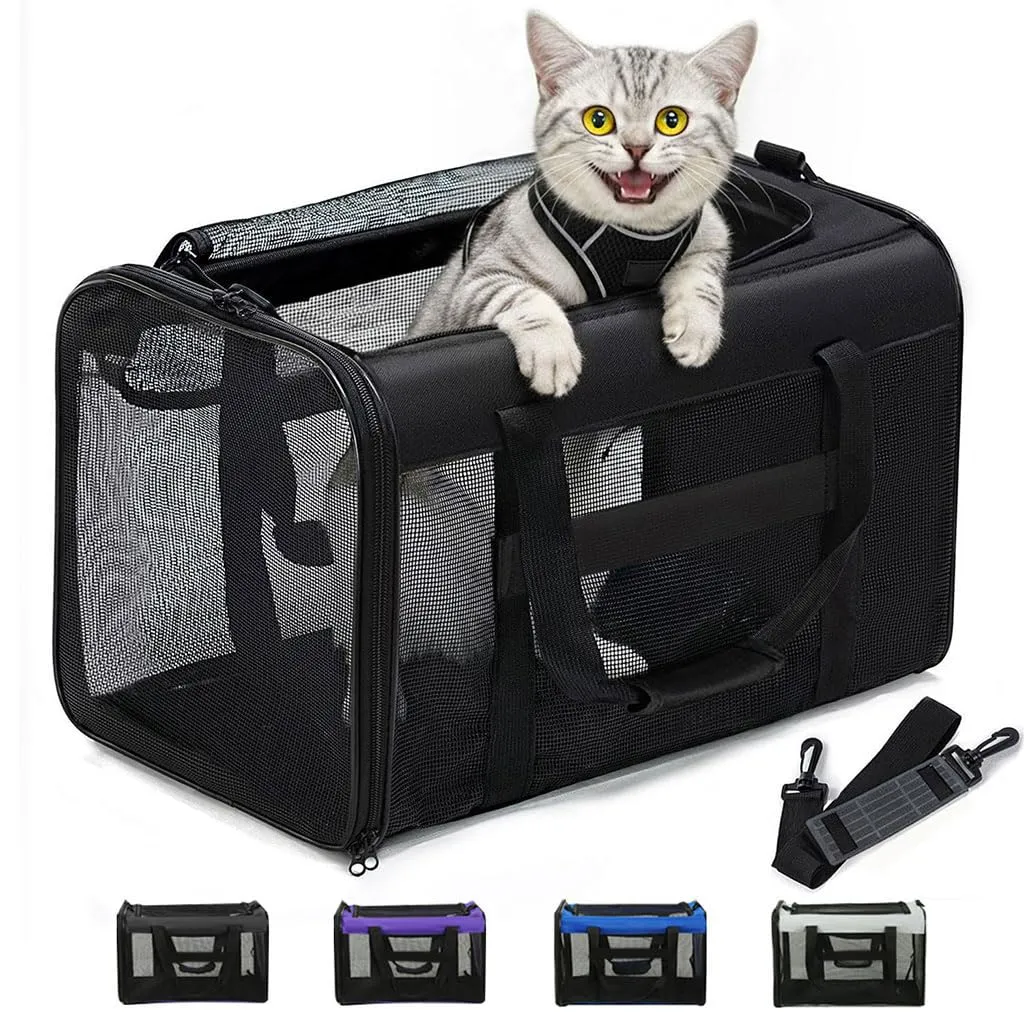 Conlun Trasportino Pieghevole per Gatti e Cani fino a 6 kg, Nero - immagine 1