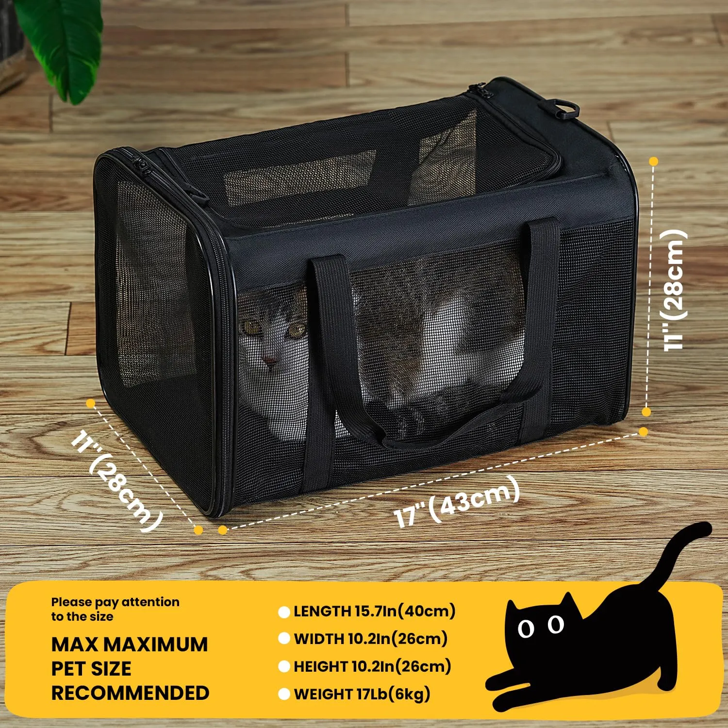 Conlun Trasportino Pieghevole per Gatti e Cani fino a 6 kg, Nero - immagine 3