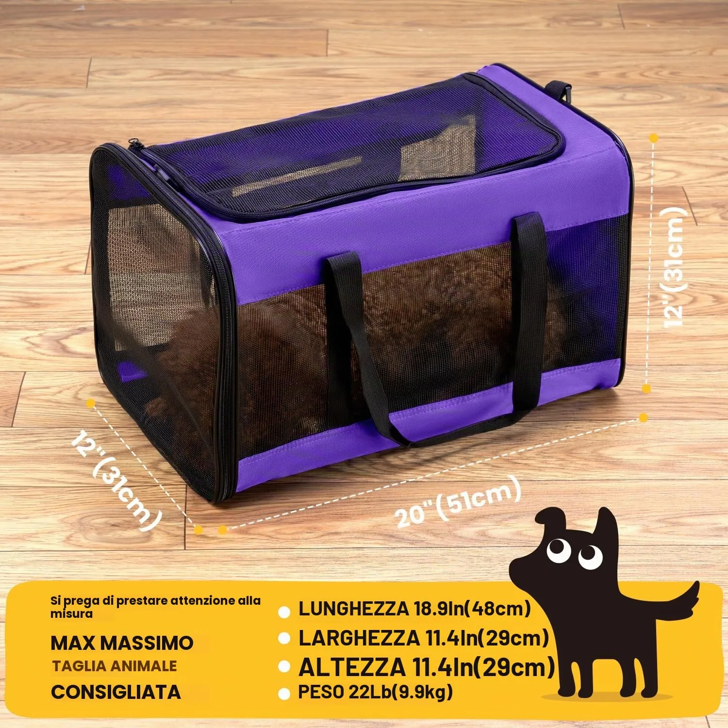 Conlun Trasportino Morbido per Cani e Gatti, Zaino da Viaggio Pieghevole, Taglia L, Viola - immagine 2