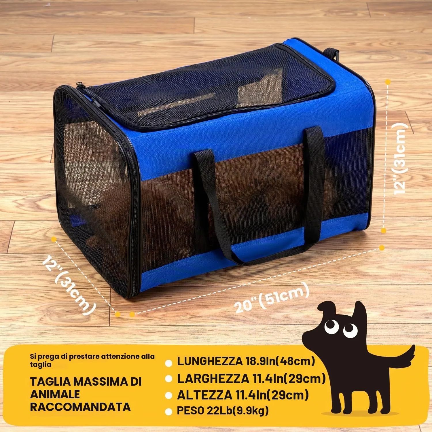 Conlun Trasportino Morbido per Cani e Gatti, Taglia L, Blu - immagine 2