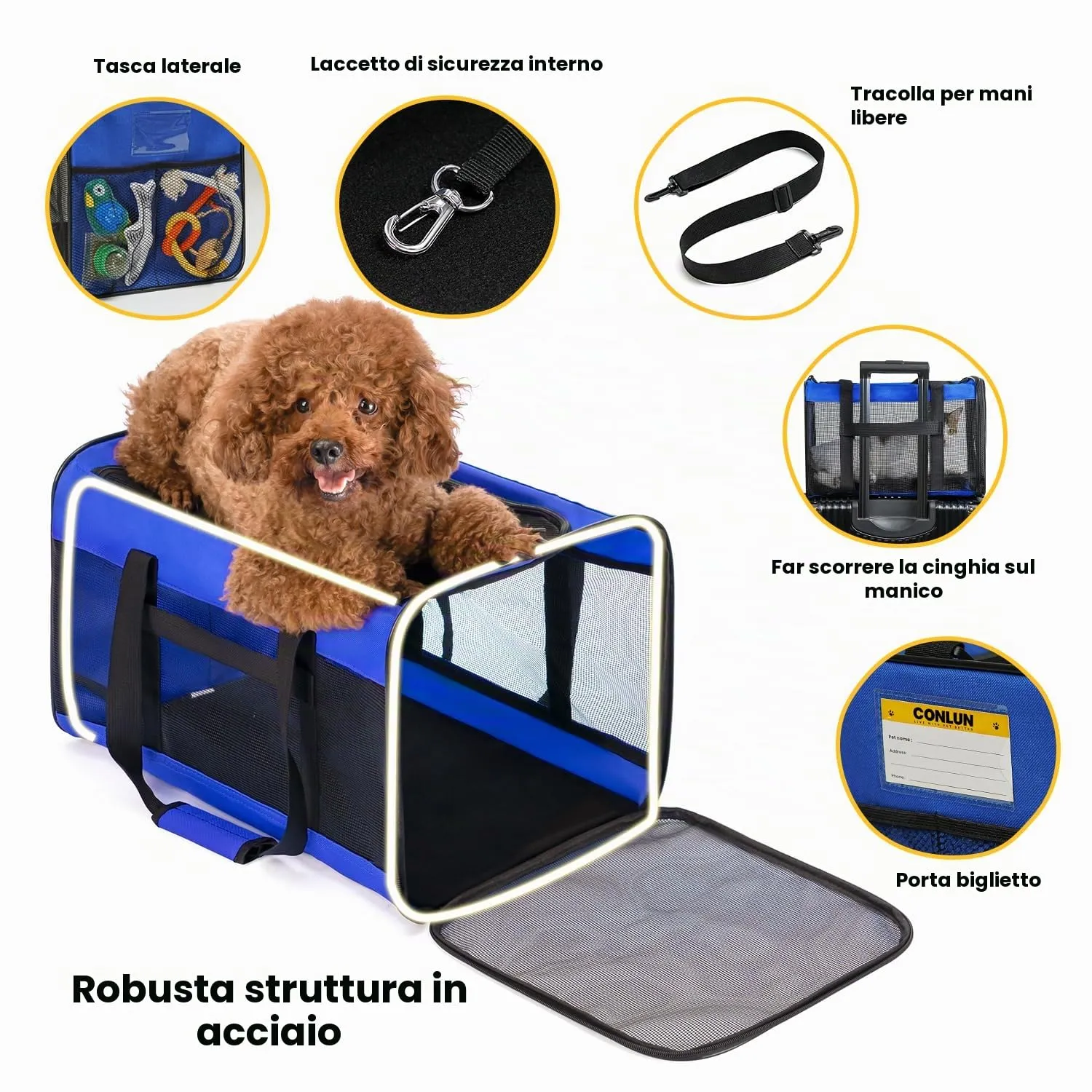 Conlun Trasportino Morbido per Cani e Gatti, Taglia L, Blu - immagine 4