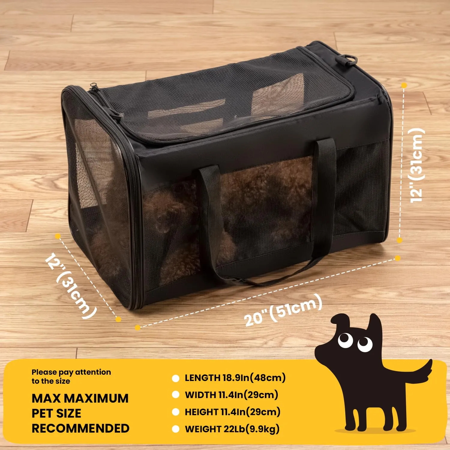 Conlun Trasportino Morbido per Cani e Gatti, Taglia L, Nero - immagine 2