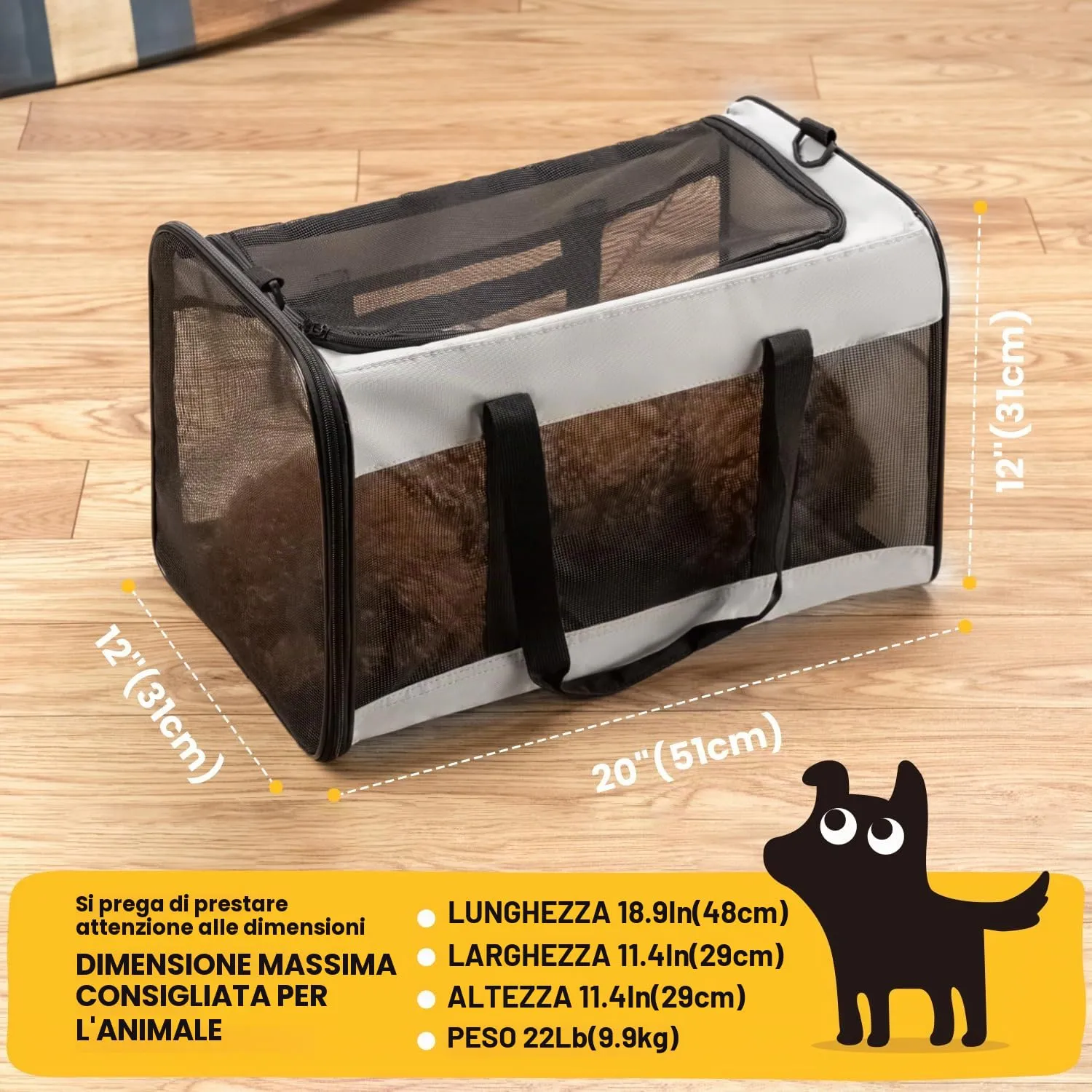 Conlun Trasportino Morbido per Cani e Gatti, Taglia L, Grigio - immagine 2