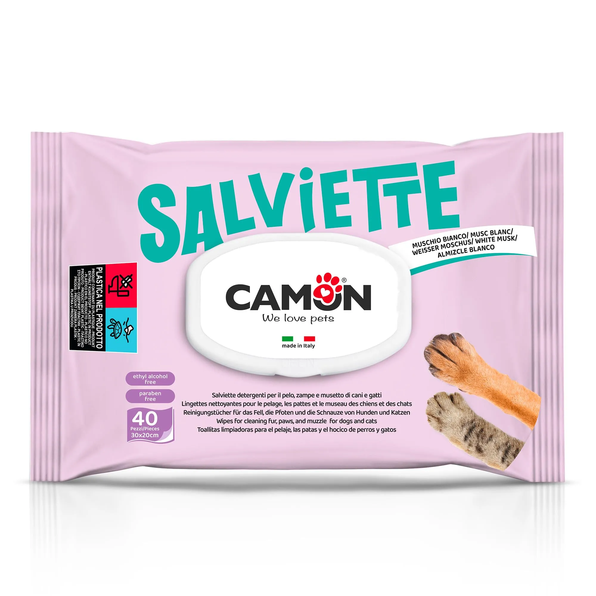 Camon Salviette Detergenti per Cani e Gatti, 30x20 cm, 40 Unità - immagine 1