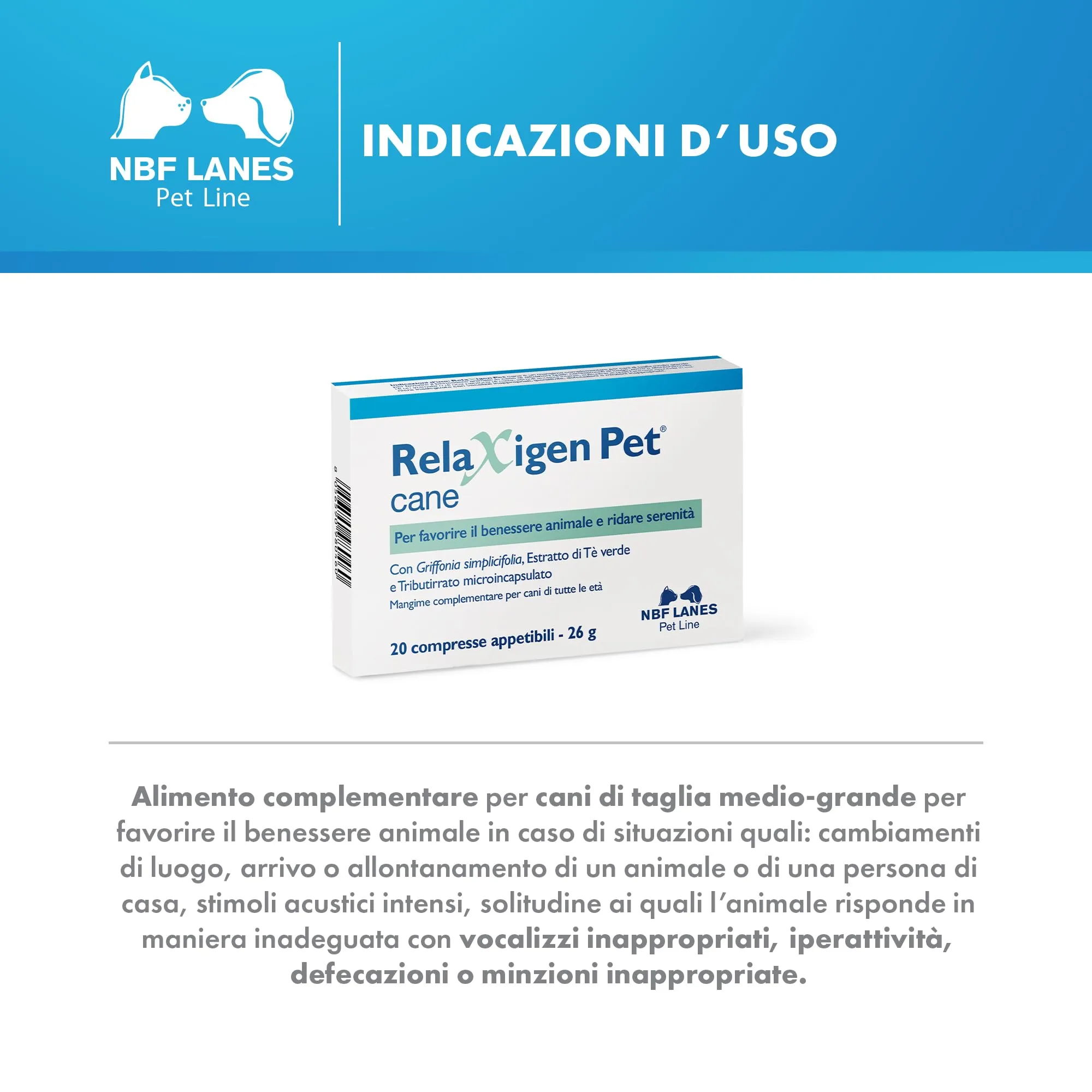 NBF Lanes Relaxigen Pet Cane, 20 Compresse, Taglia Medio-Grande - immagine 3