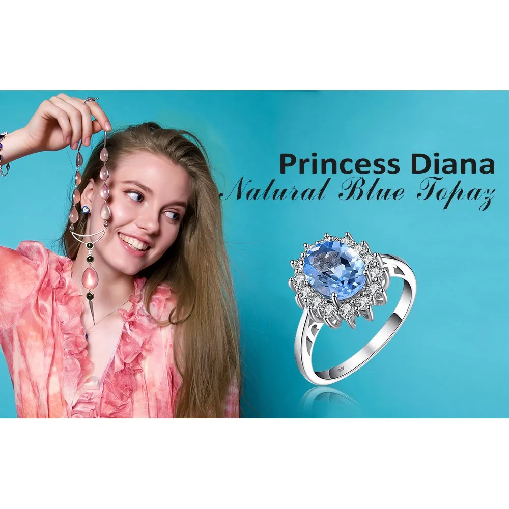 JewelryPalace Anello Halo Donna in Argento 925 con Topazio Azzurro Naturale e Zirconi, Taglia 19.5 - immagine 6