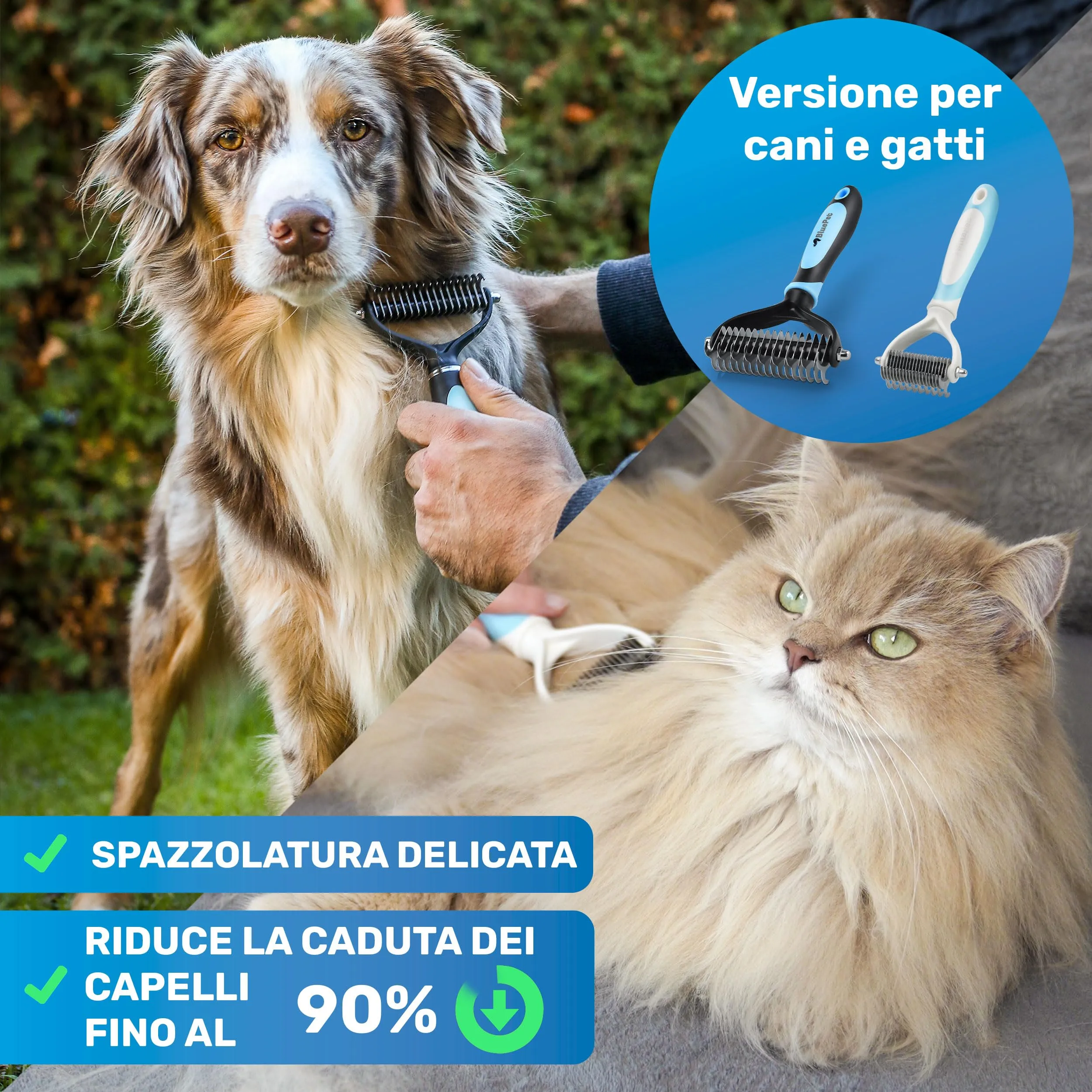 BluePet Spazzola per Cani e Gatti Pelo Lungo, Cardatore Sottopelo, M-L 2.0 Rosa - immagine 7