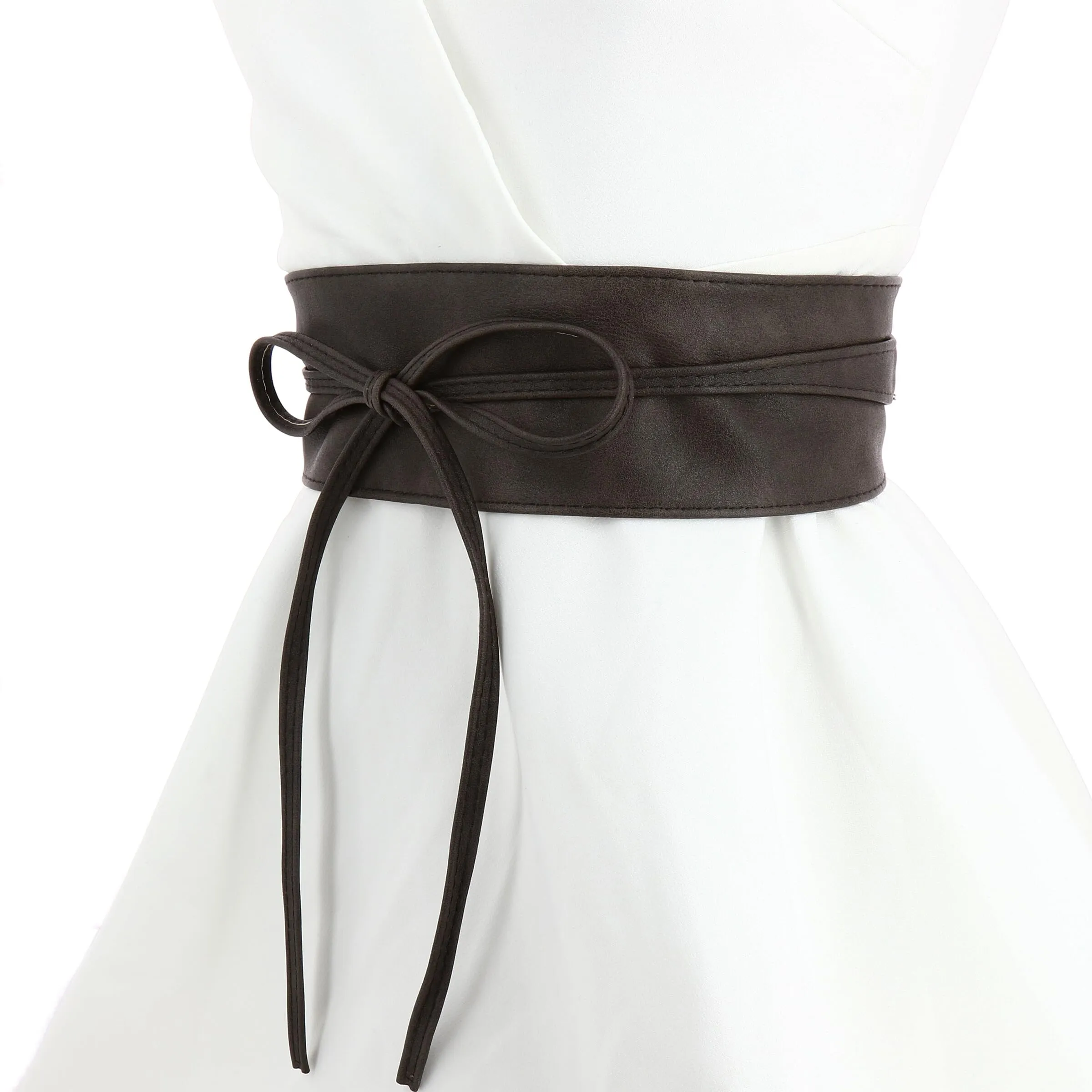 FASHIONGEN Cintura Obi da donna in similpelle, Marrone, L-XL - immagine 2