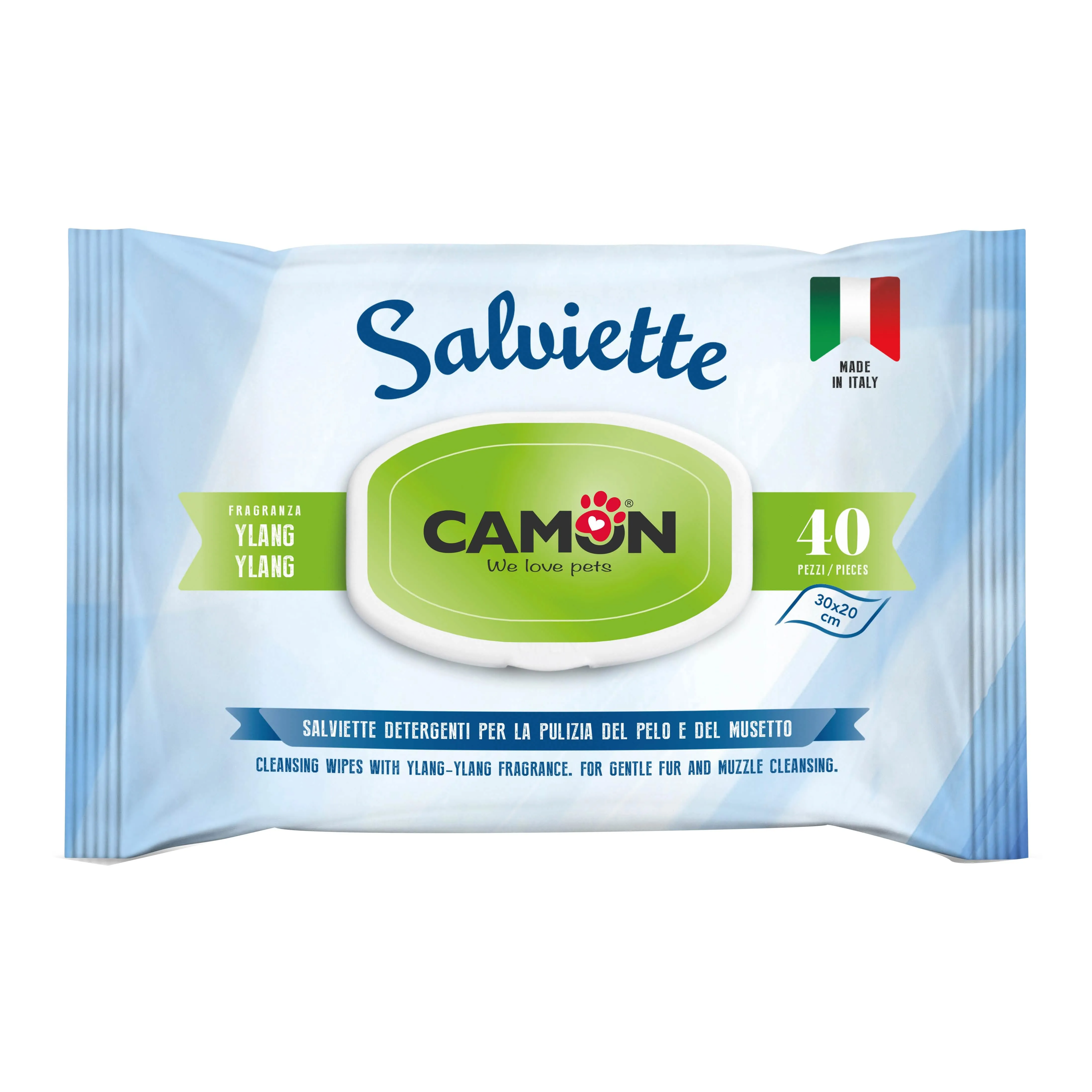 Camon Salviette Detergenti per Cani e Gatti, 30x20 cm, 40 unità - immagine 1