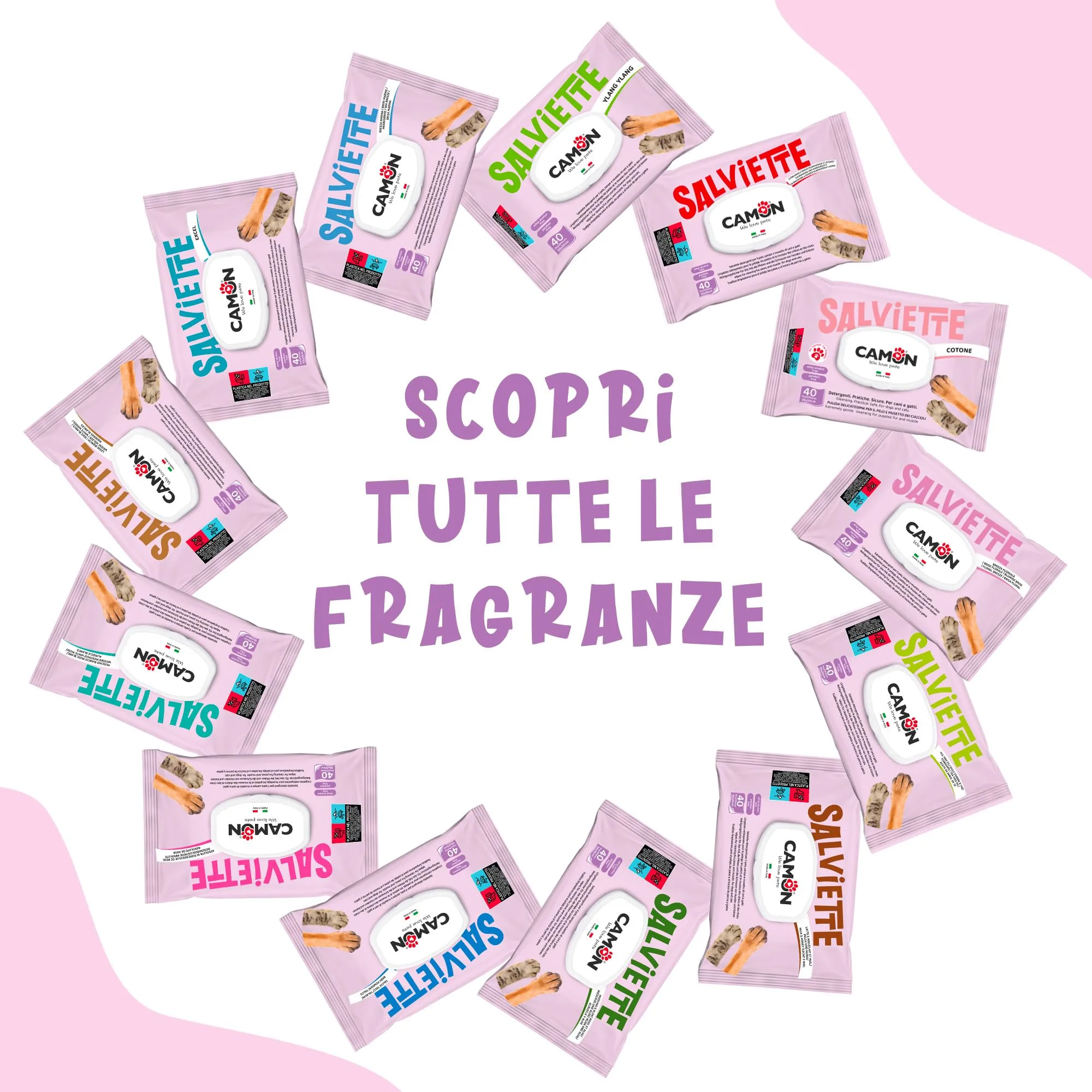 Camon Salviette Detergenti per Cani e Gatti, Box da 40 Salviette, 30x20cm - immagine 5