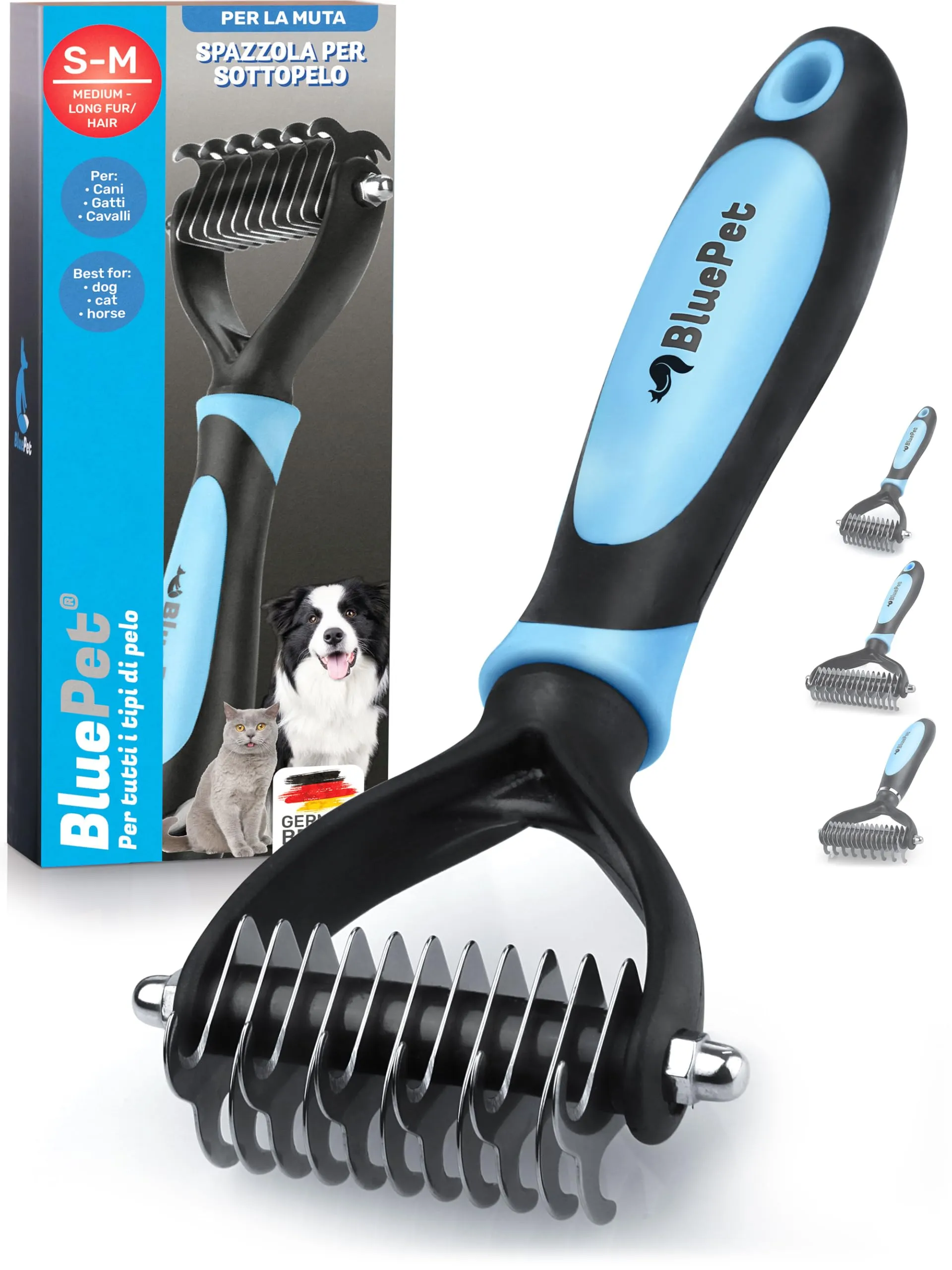 BluePet Spazzola e Pettine per Cani e Gatti, Cardatore Sottopelo per Pelo Lungo e Medio, Doppia Faccia - immagine 1