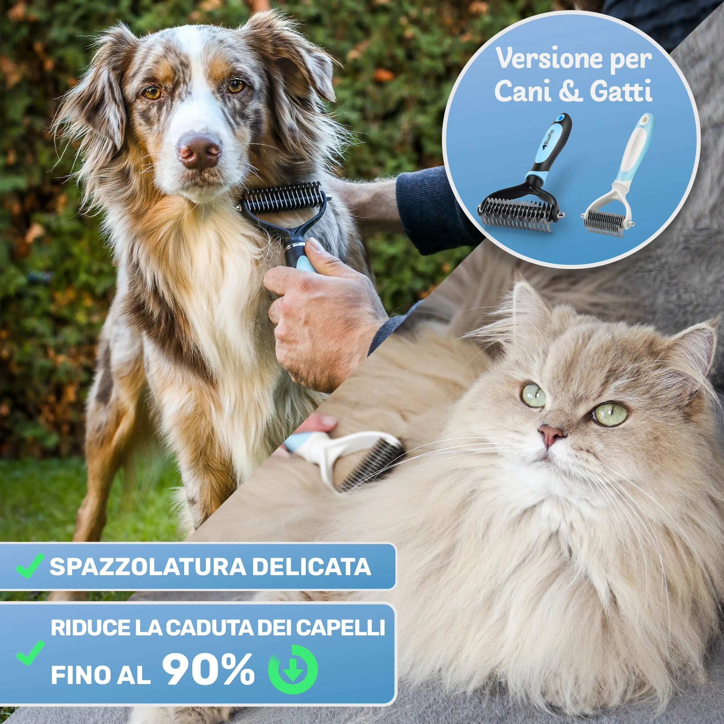 BluePet Spazzola per Gatti Pelo Lungo e Medio, Pettine Cardatore Sottopelo Doppia Faccia - immagine 7
