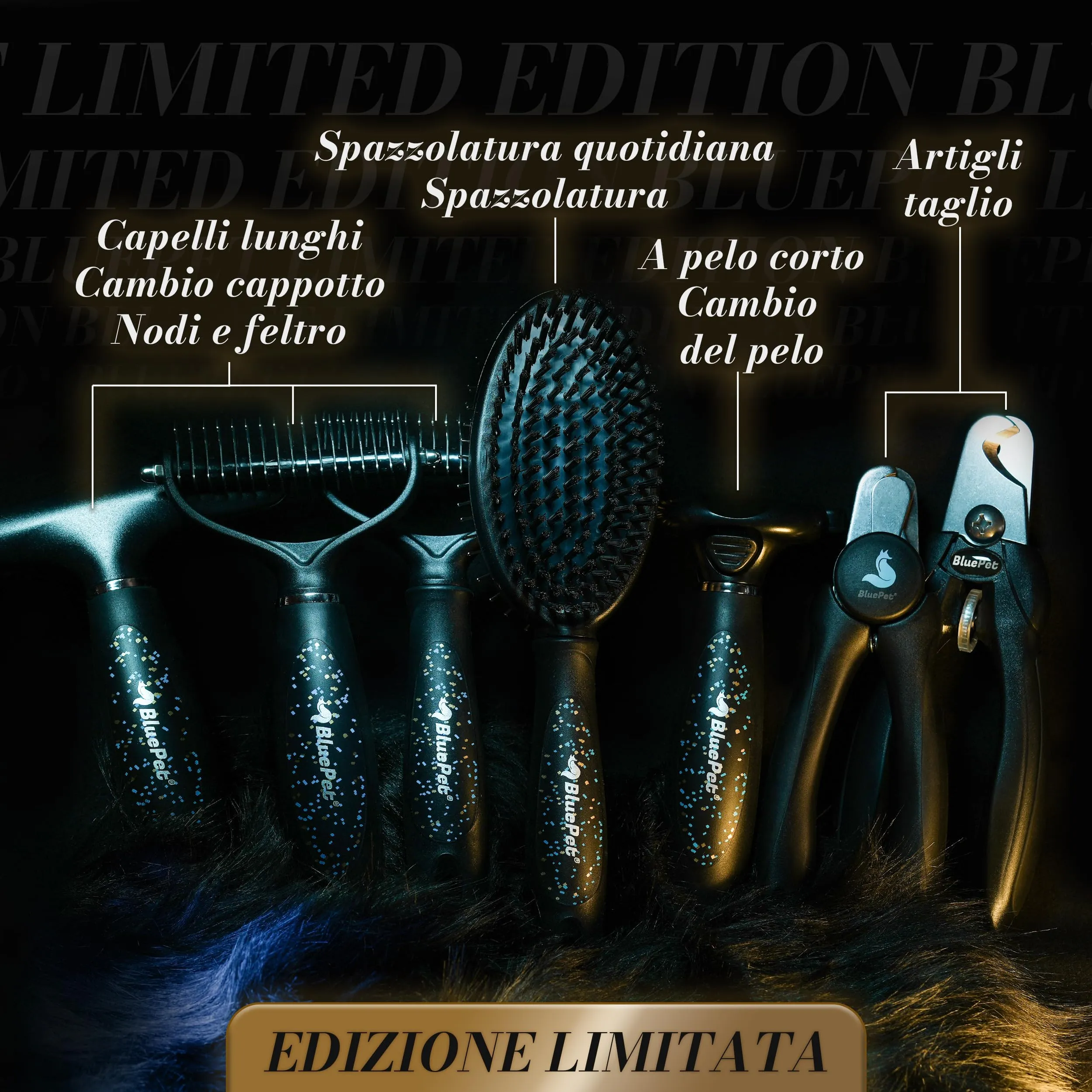BluePet Spazzola per Cani e Gatti a Pelo Lungo e Medio, Pettine Cardatore Sottopelo, Doppia Faccia, M-L, Nero - immagine 2