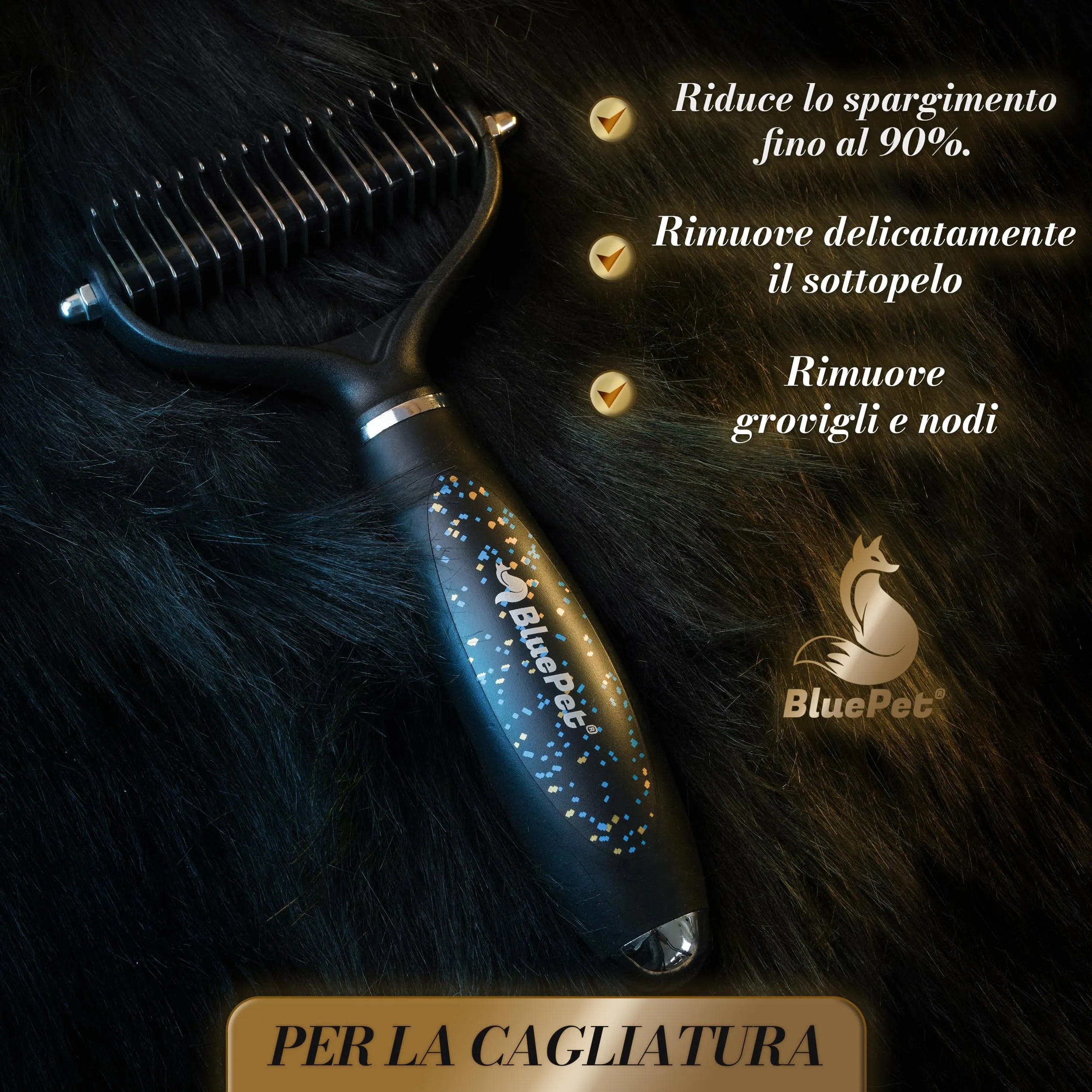 BluePet Spazzola per Cani e Gatti a Pelo Lungo e Medio, Pettine Cardatore Sottopelo, Doppia Faccia, M-L, Nero - immagine 4