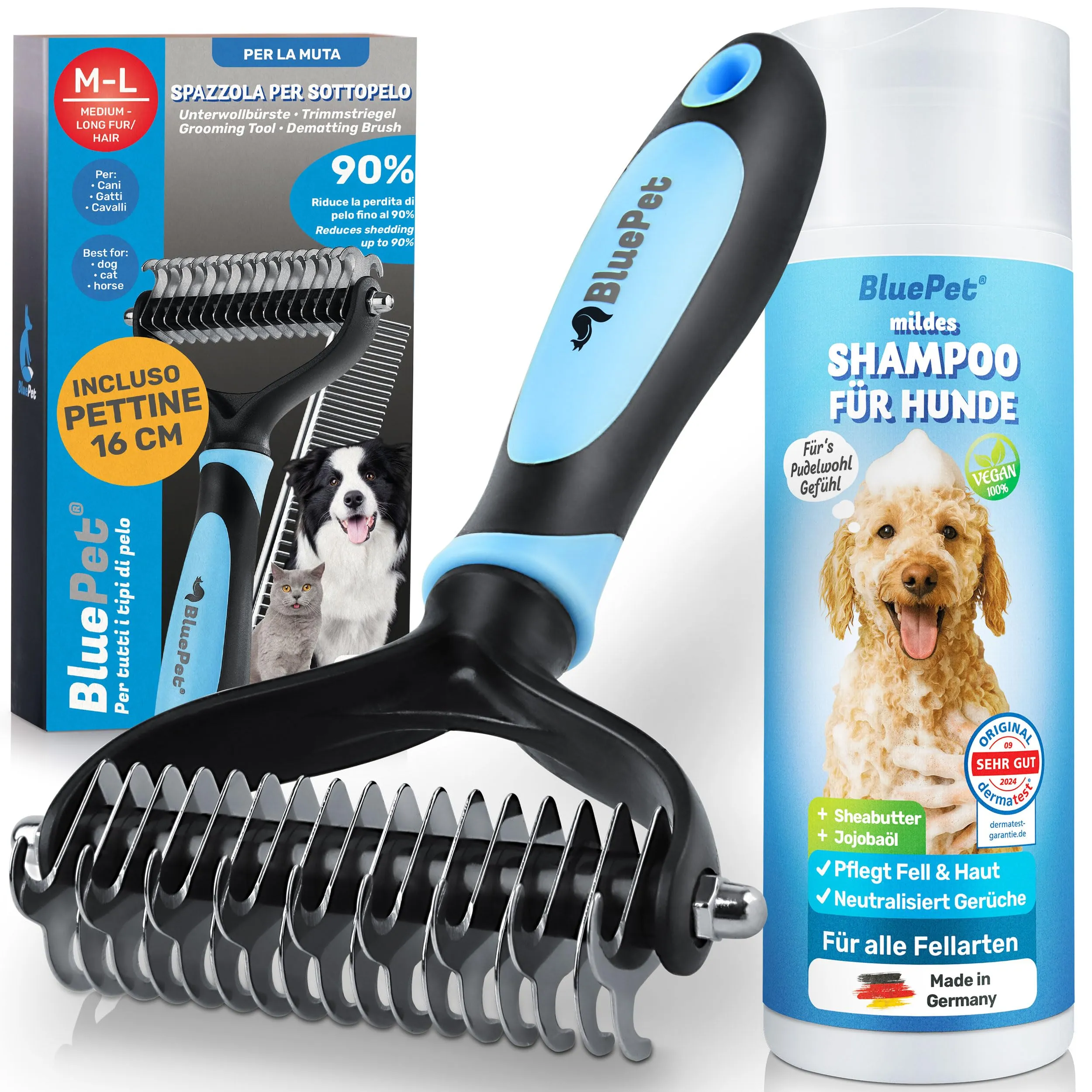 BluePet Spazzola per Cani e Gatti a Pelo Lungo e Medio e Shampoo per Cani - immagine 1