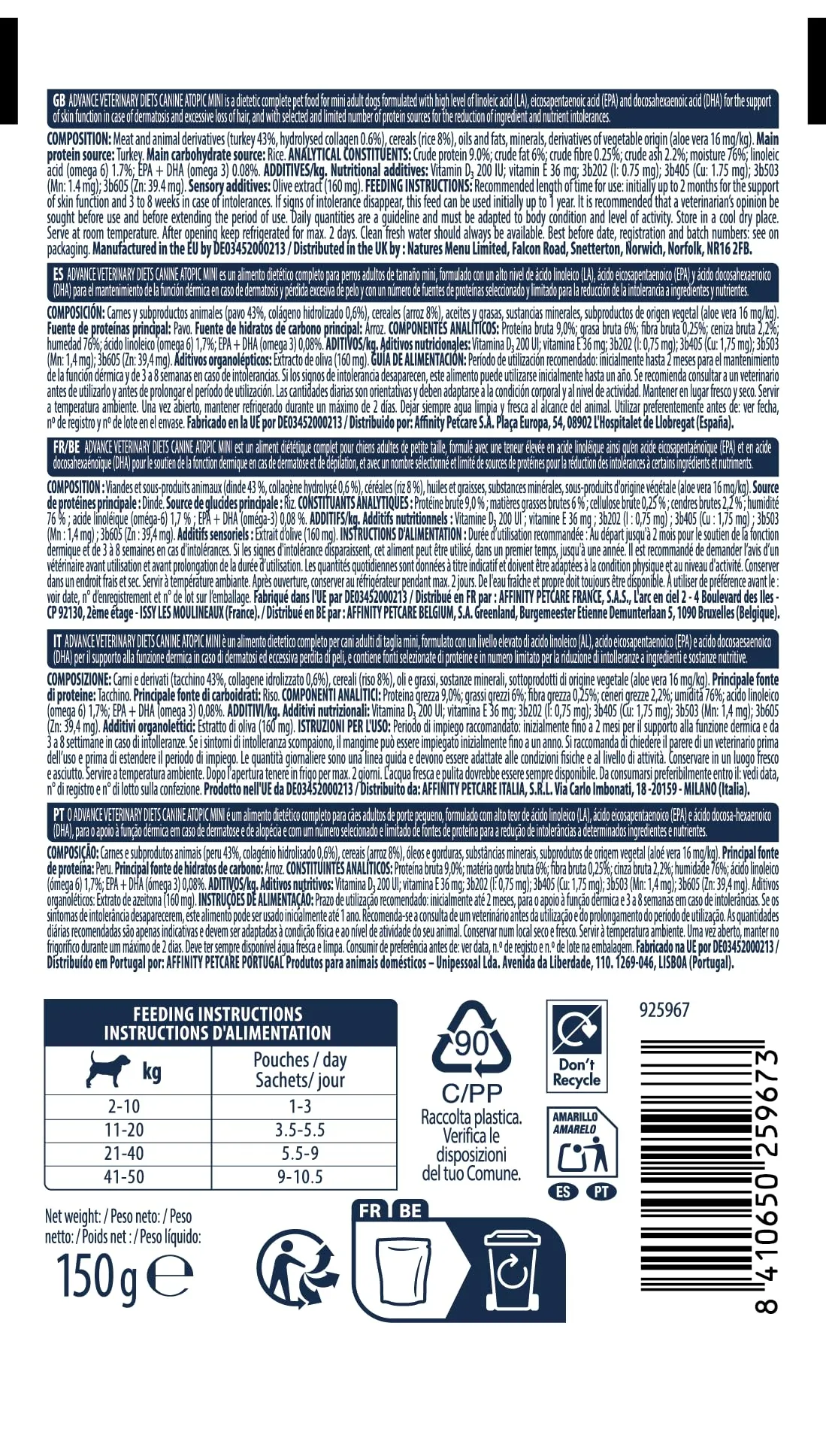 Affinity Advance Veterinary Diets Atopic Cibo Umido per Cani, 8 x 150g - immagine 4